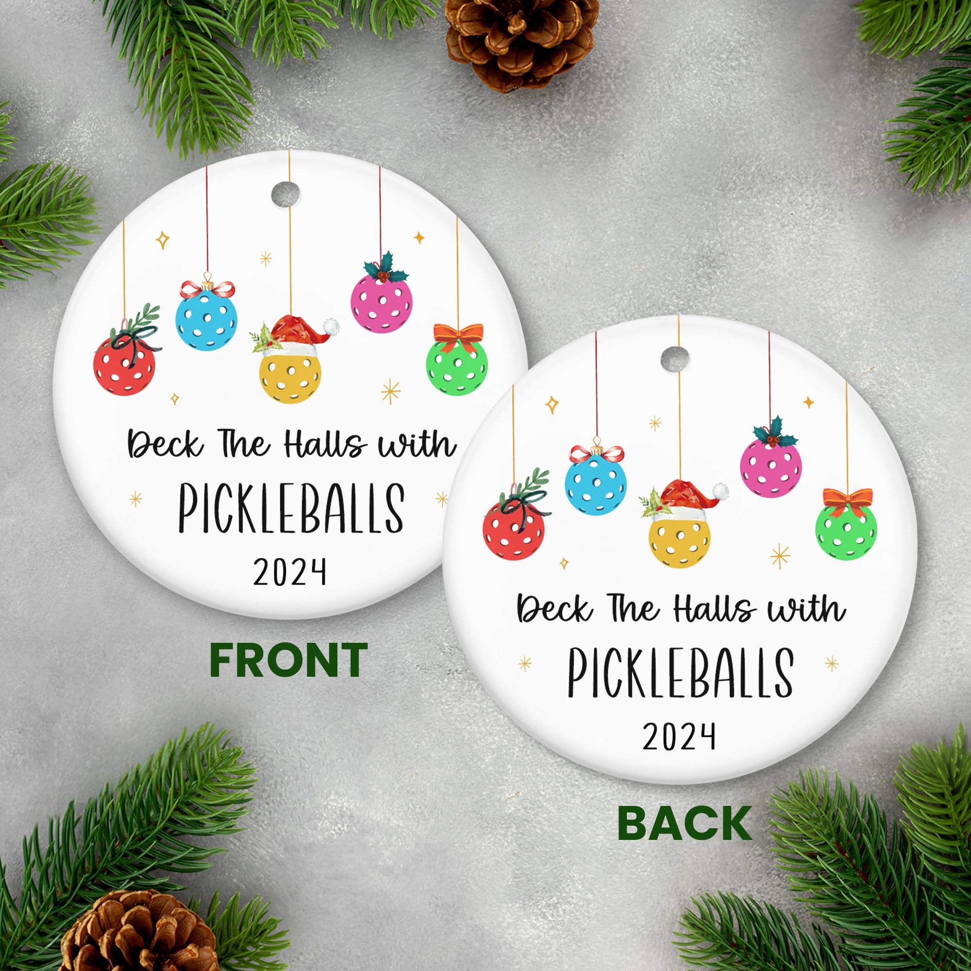 FLAGWIX Pickleball Gifts, Christmas Ornaments 2024 - Christmas Pickleball Gifts for Women, Friends, for Pickleball Lovers - Christmas Tree Decoration Ceramic Ornaments