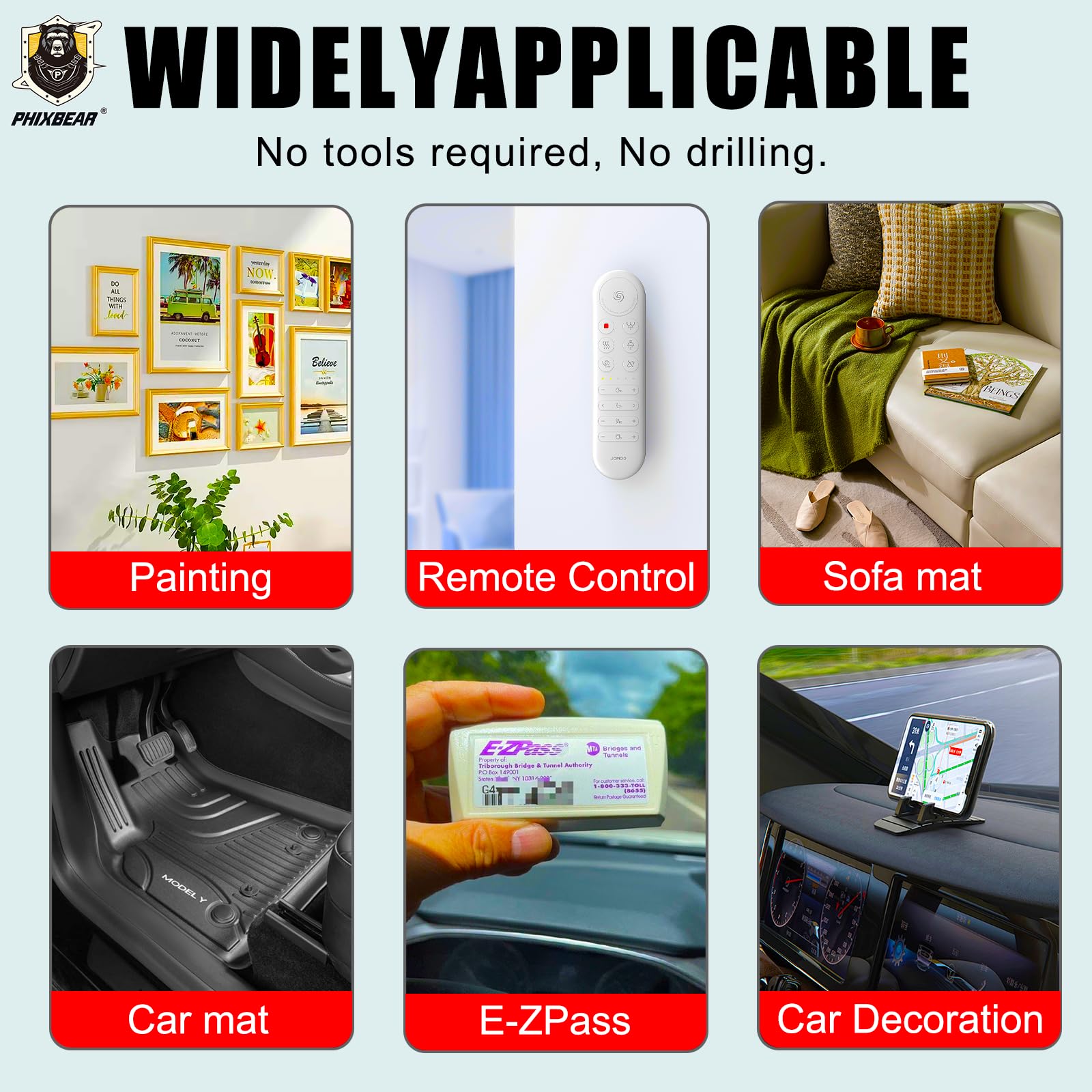 PHIXBEAR 24 Sets of Hook and Loop Tape Fasteners, Made of 3m Gpl060, No Residue, Heat and Cold Resistant, for Car Floor Mats, EZ Pass, Home, and Office, 1 X 2.75in