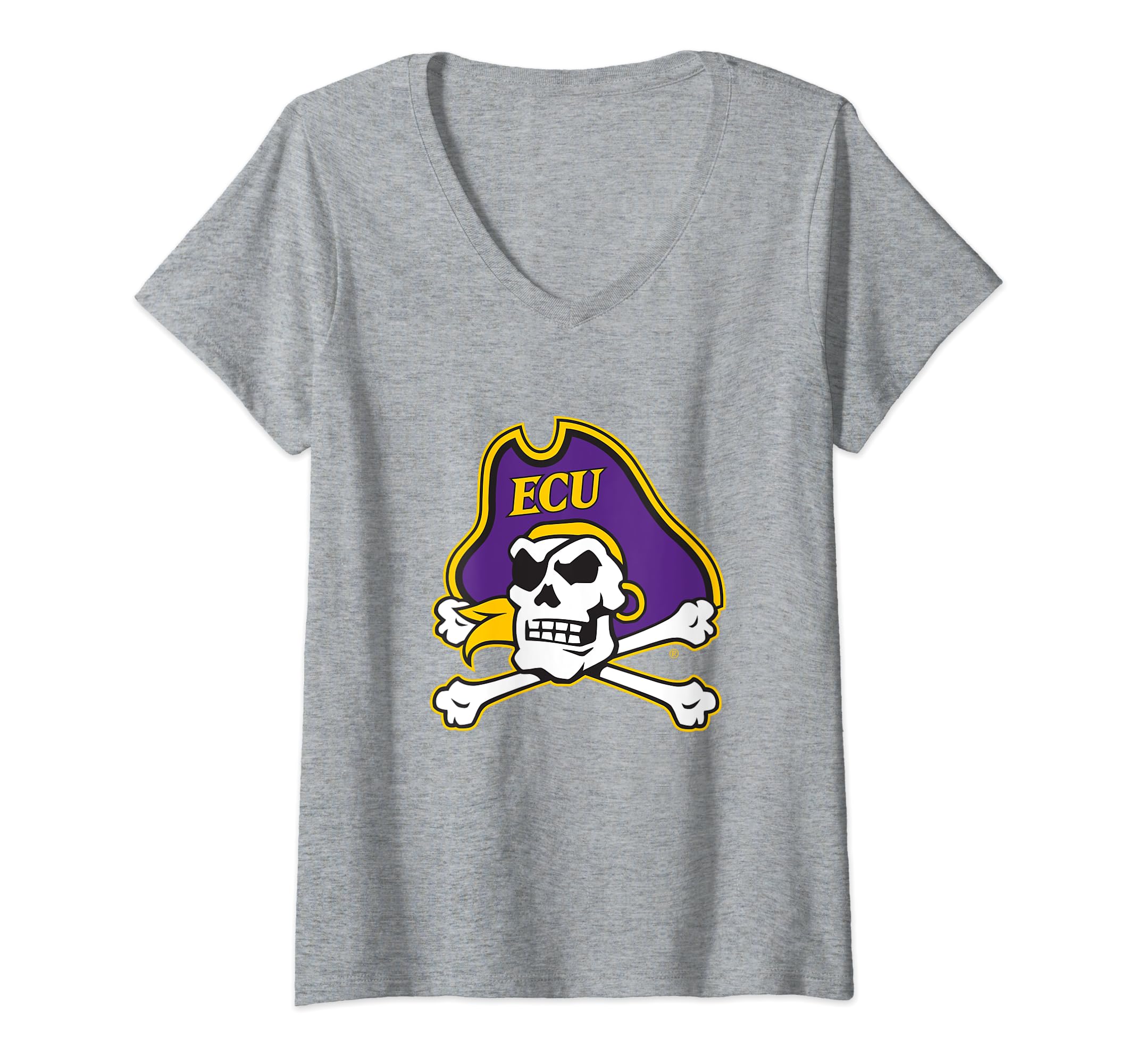 Womens East Carolina Pirates Icon Gray Ladies V-Neck T-Shirt