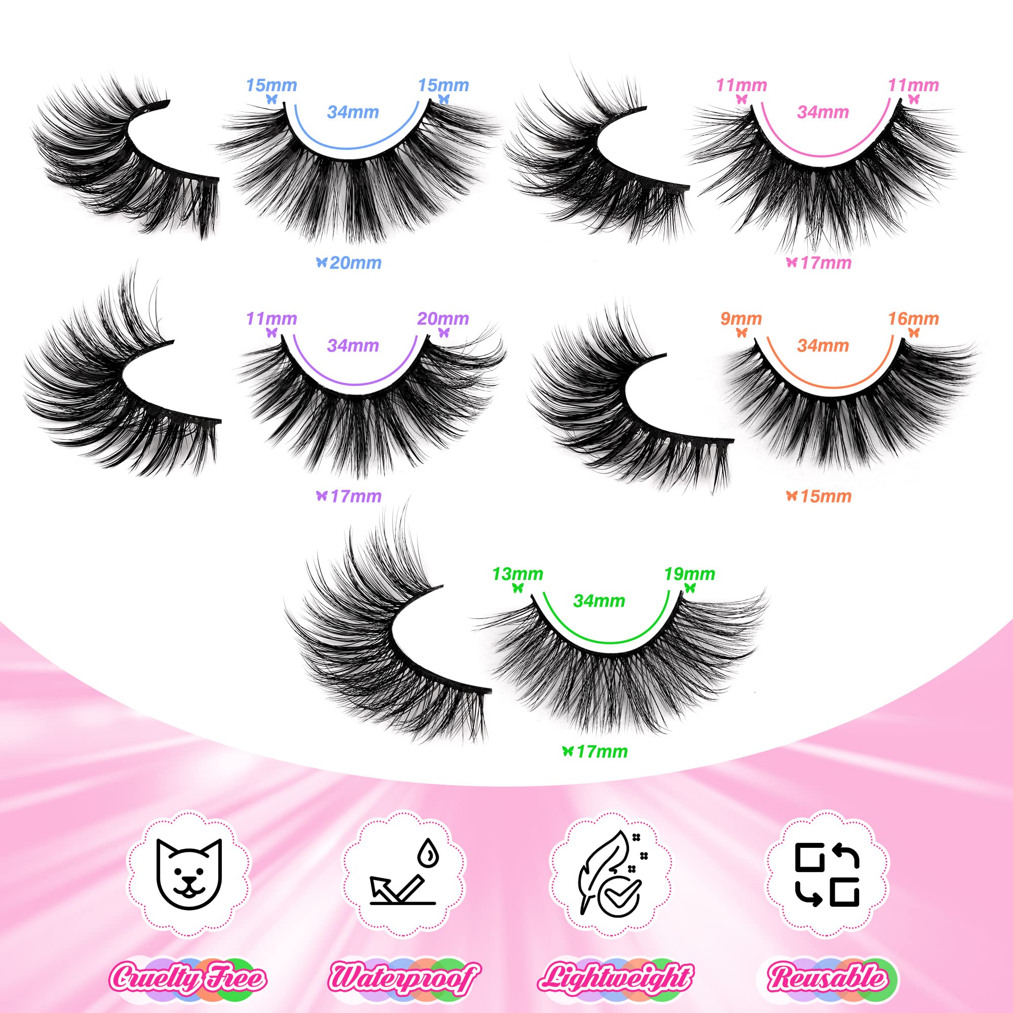 20 Pairs False Eyelashes 3D Faux Mink Lashes Natural Look Wispy Fake Eyelashes ALPHONSE 16-20MM Fluffy Volume Long Thick Lashes Pack 5 Styles Mixed