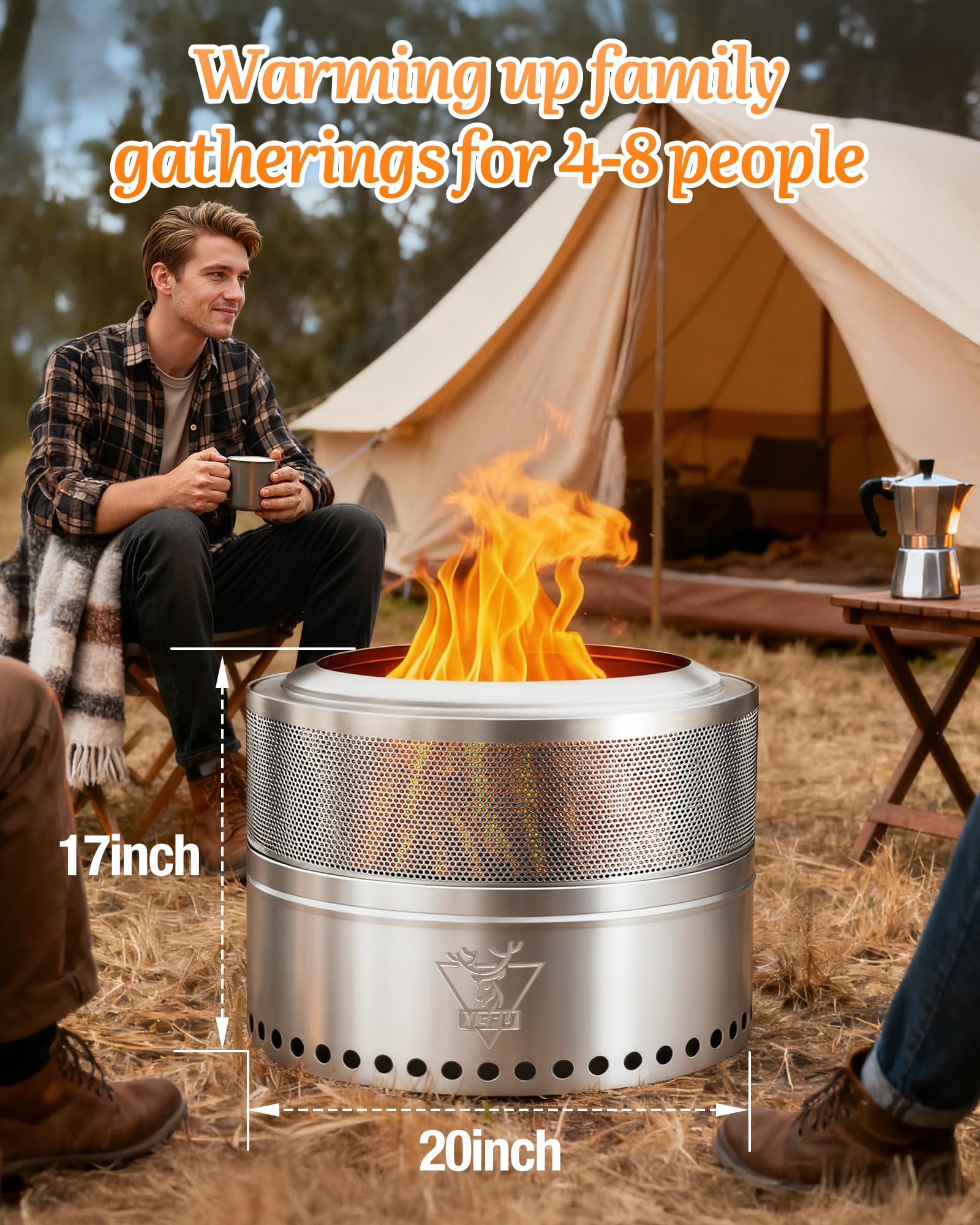 YEFU Fire Pit, Folding Smokeless Firepit, Wood Burning Stainless Steel Portable Outdoor Fireplace with Removable Ash Stand,Gloves,Fire Poker,Bonfire Fire Pits for Outside Camping (20 inch)