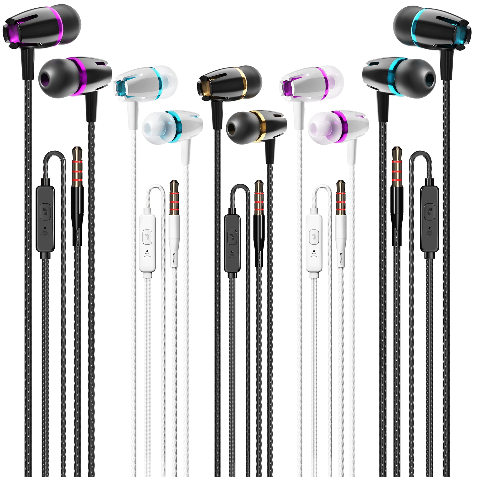 Kirababy Earbuds Wired with Microphone, 5 Pack Wired Headphones with Powerful Heavy Bass, High Definition, Earphones Wired 3.5mm Jack