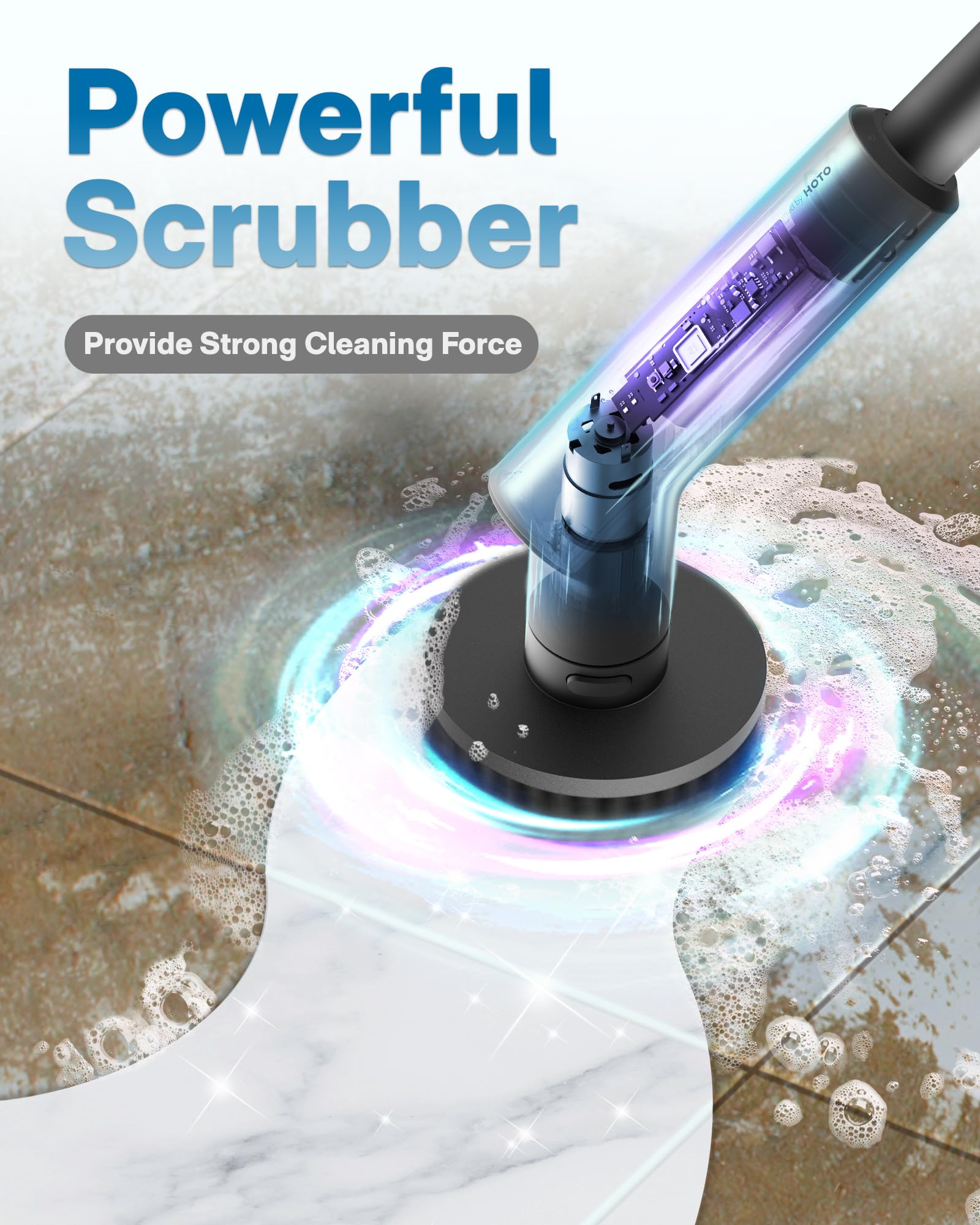 HOTO Electric Spin Scrubber, IPX7 Full Body Waterproof Bathroom Shower Cleaning Brush, Shower Scrubber Brush with Long Handle, 6 Brush Heads, Power Scrubber for Shower, Bathroom, Floor, Tile