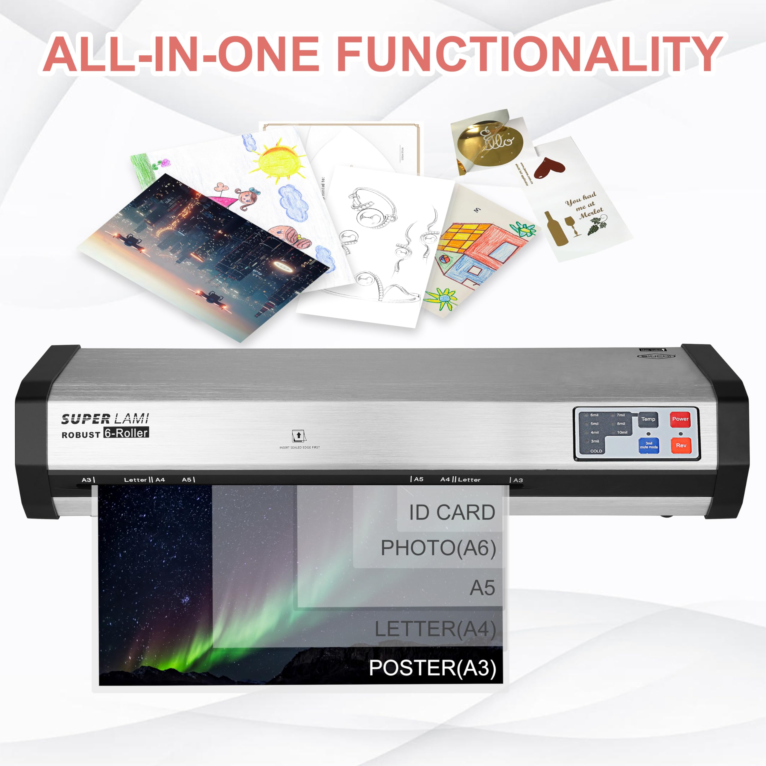 SINCHI Commercial Laminator Machine – Ultra-Fast 2-Min Warm-Up, Premium Aluminum Housing, 81 in/Min Speed, 13-Inch 6-Roller Design, Ideal for Schools, Busy Offices, and Print Shops