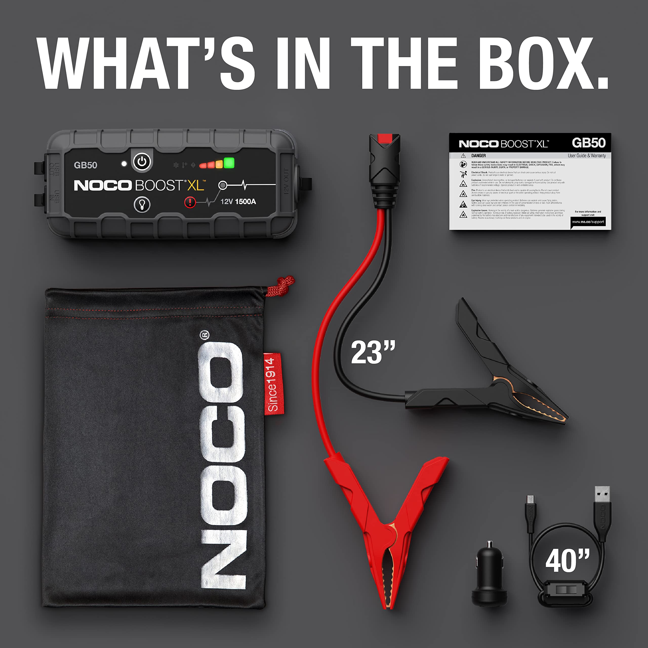 NOCO Boost XL GB50 1500 Amp 12-Volt UltraSafe Lithium Jump Starter Box, Car Battery Booster Pack, Portable Power Bank Charger, and Jumper Cables for up to 7-Liter Gasoline and 4-Liter Diesel Engines