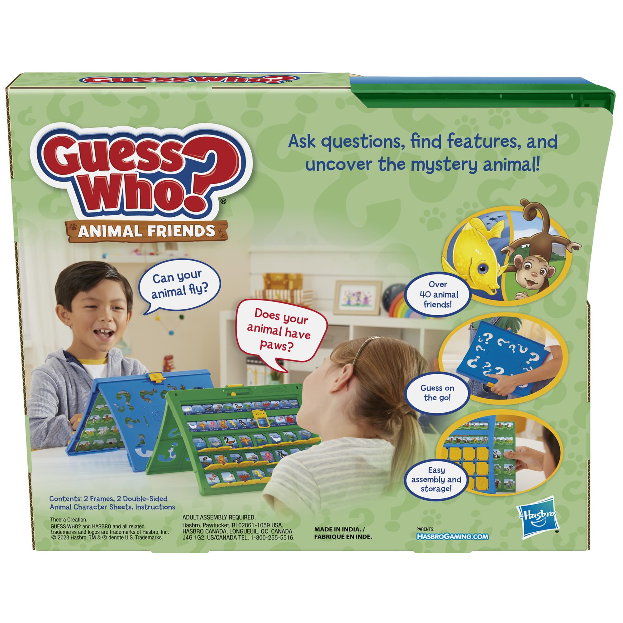 Hasbro Gaming Guess Who? Animal Friends Game | 2 Double-Sided Animal Sheets | 2-Player Board Games for Kids | Back to School Gifts | Ages 6+ (Amazon Exclusive)