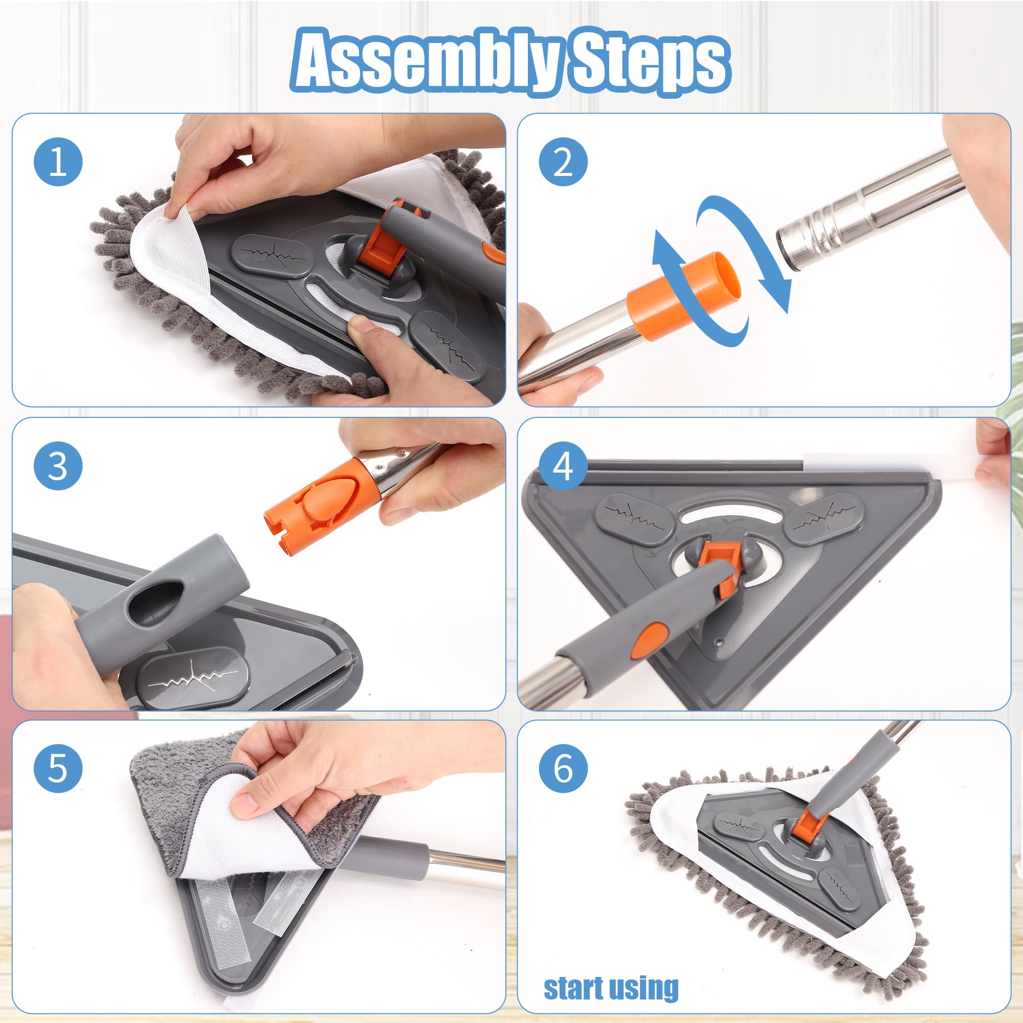 ESTALUXE 85" Wall Mop Cleaner with Long Handle and Stainless Steel Hook - 180° Rotating Wall Cleaner - Duster Tool for Walls, Multifunctional Scrapper, Ceiling, Windows and Floor with Extension Poles