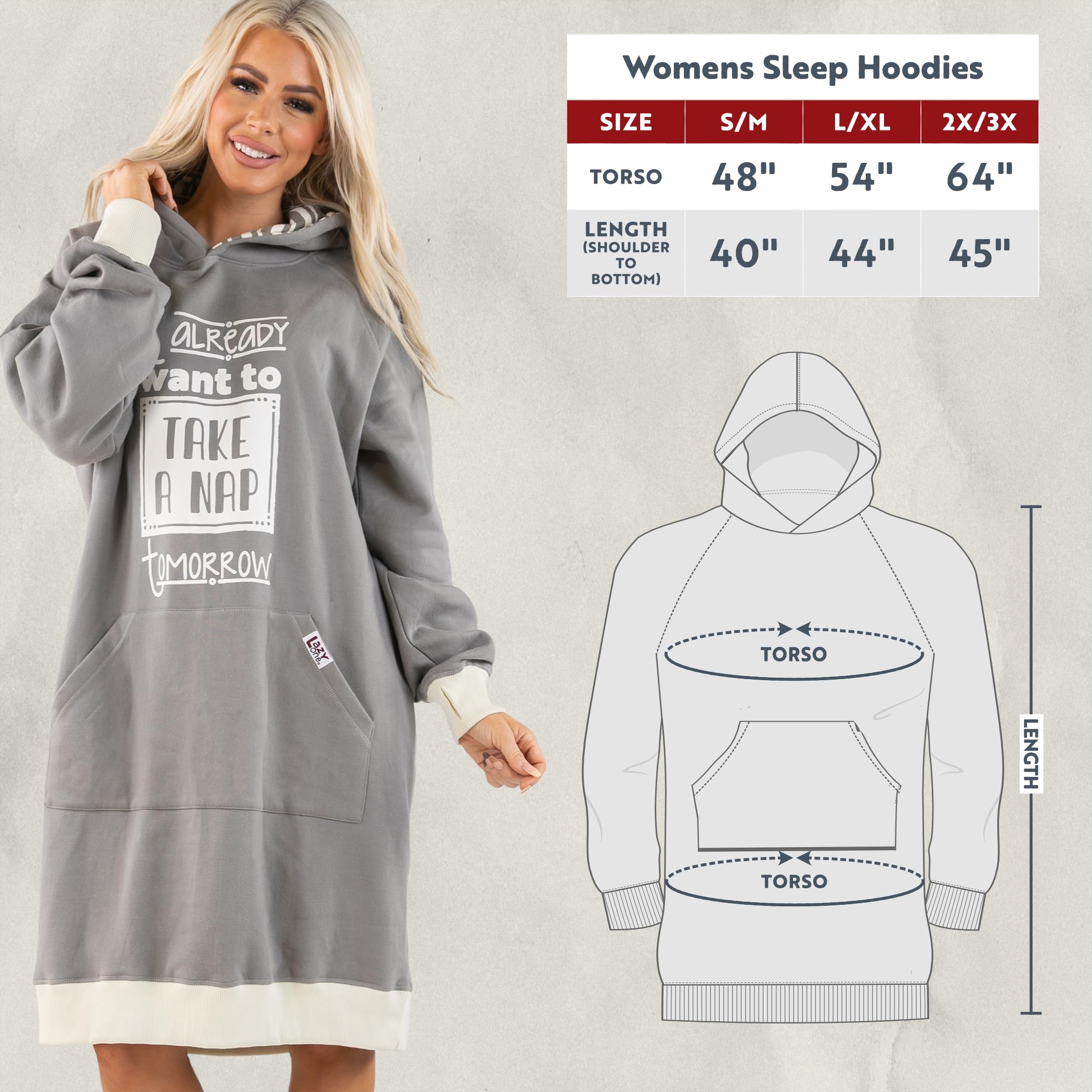 Lazy One Oversized Hoodie Sweatshirt, Comfortable Sleepwear, Nap (Take A Nap, S/M)