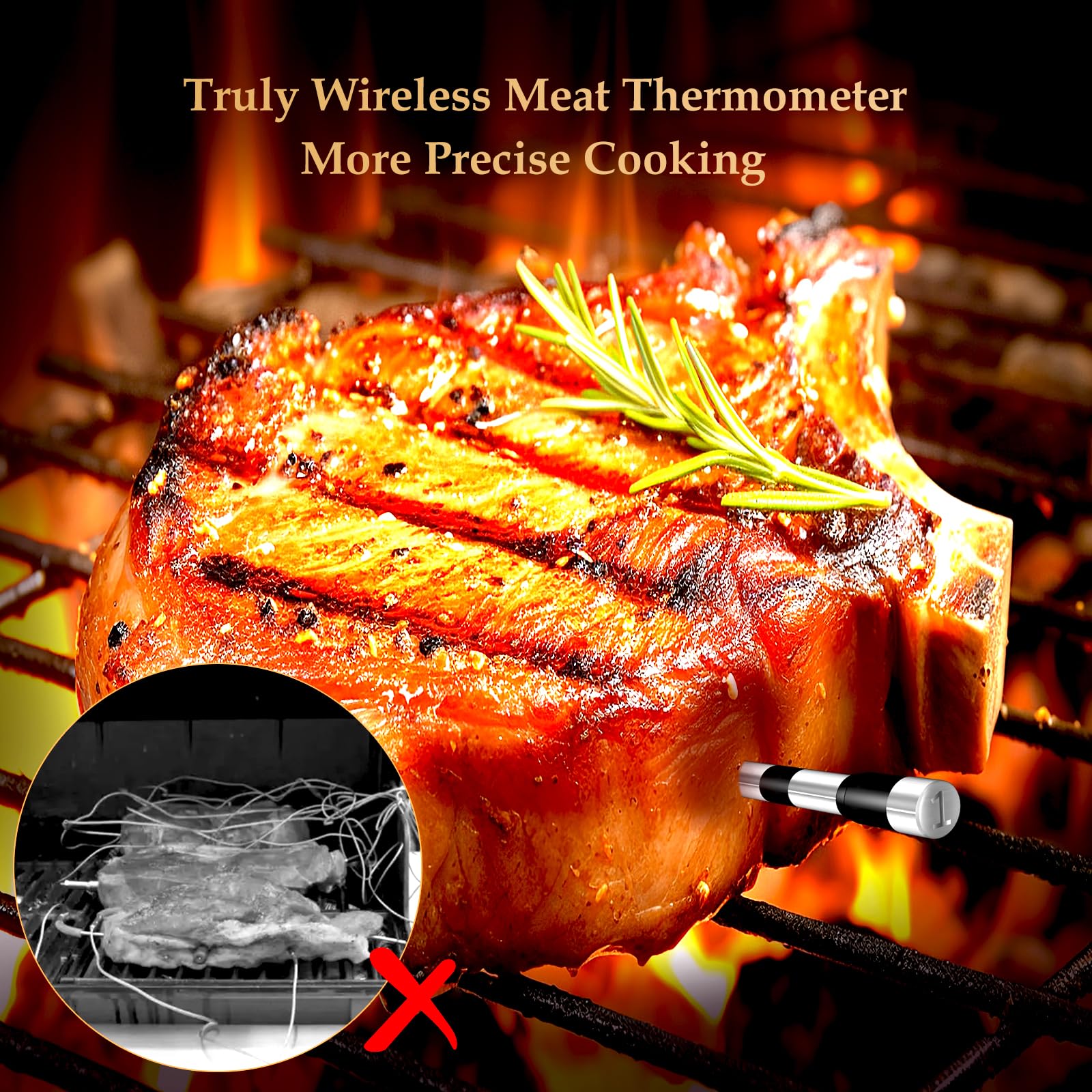 800FT Smart Wireless Meat Thermometer with Digital Meat Probe, Bluetooth Meat Thermometer with App Host Control for Barbecue, Outdoor Grilling, Oven & Smoker (Two*Probe-04)