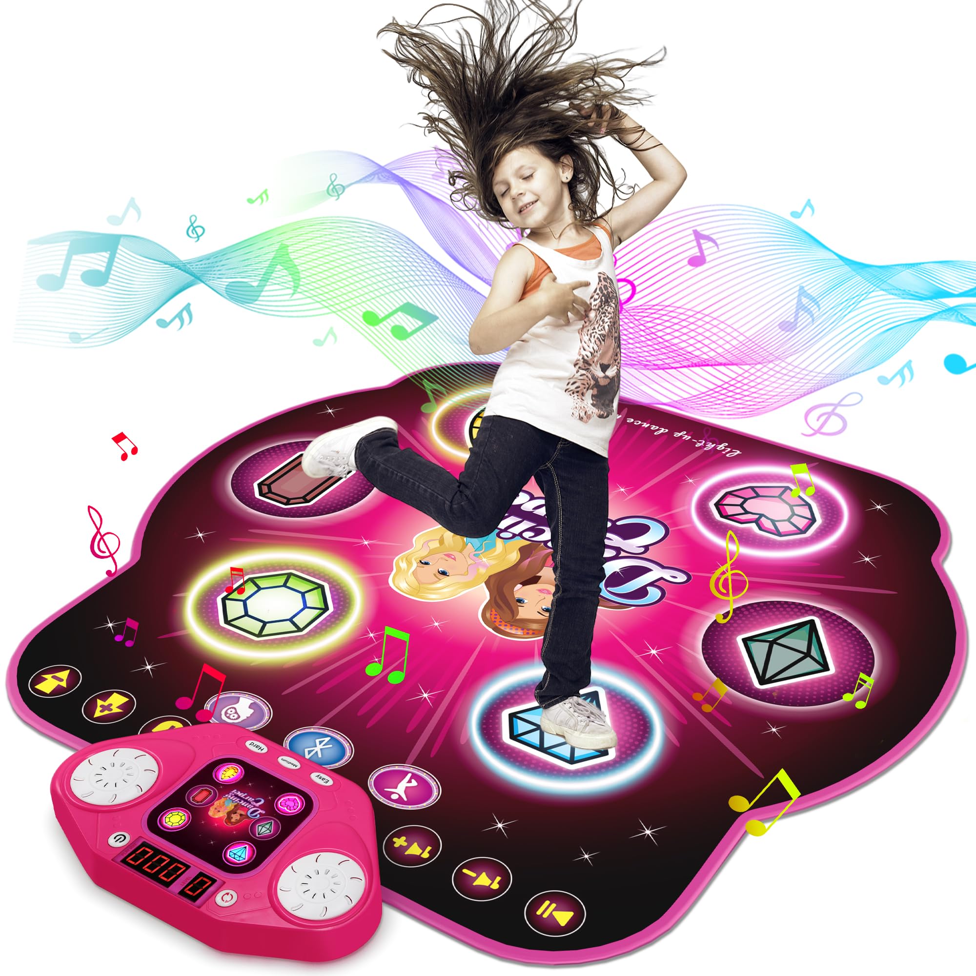 Dance Mat Toys for 3-12 Year Old Kids,Electronic Dance Pad with Light-up 6-Button & Wireless Bluetooth, 5 Game Modes Princess Dancing Mat, Birthday Xmas Gifts for 3 4 5 6 7 8 9 10+ Year Old Girls