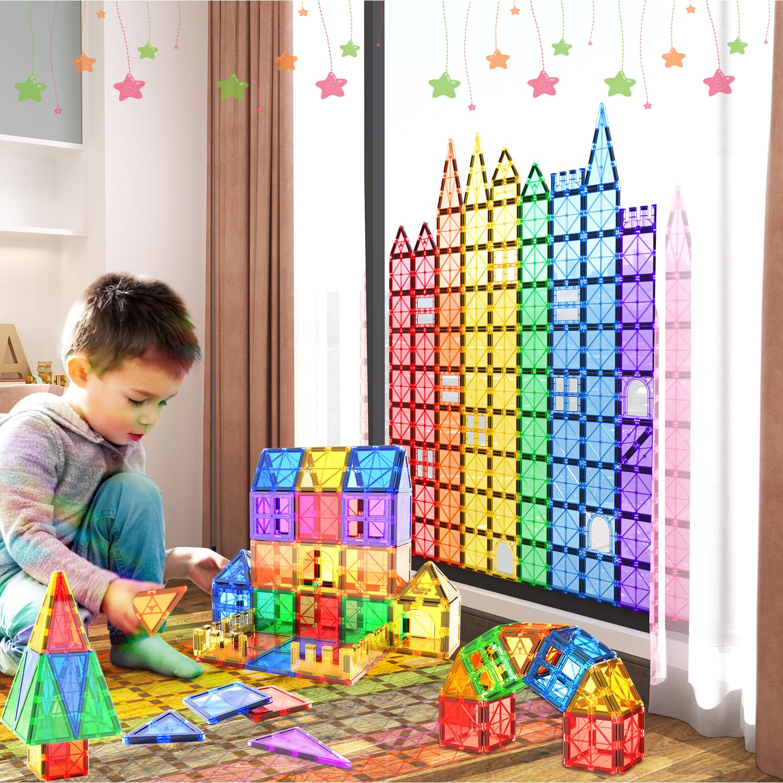 IGIVI Magnetic Tiles Kids Toys for 3+ Year Old Boys & Girls, STEM Building Blocks Toys & Games, Sensory Toys for Toddlers, 3 4 5 6 7 8 Year Old Boy Birthday Gift