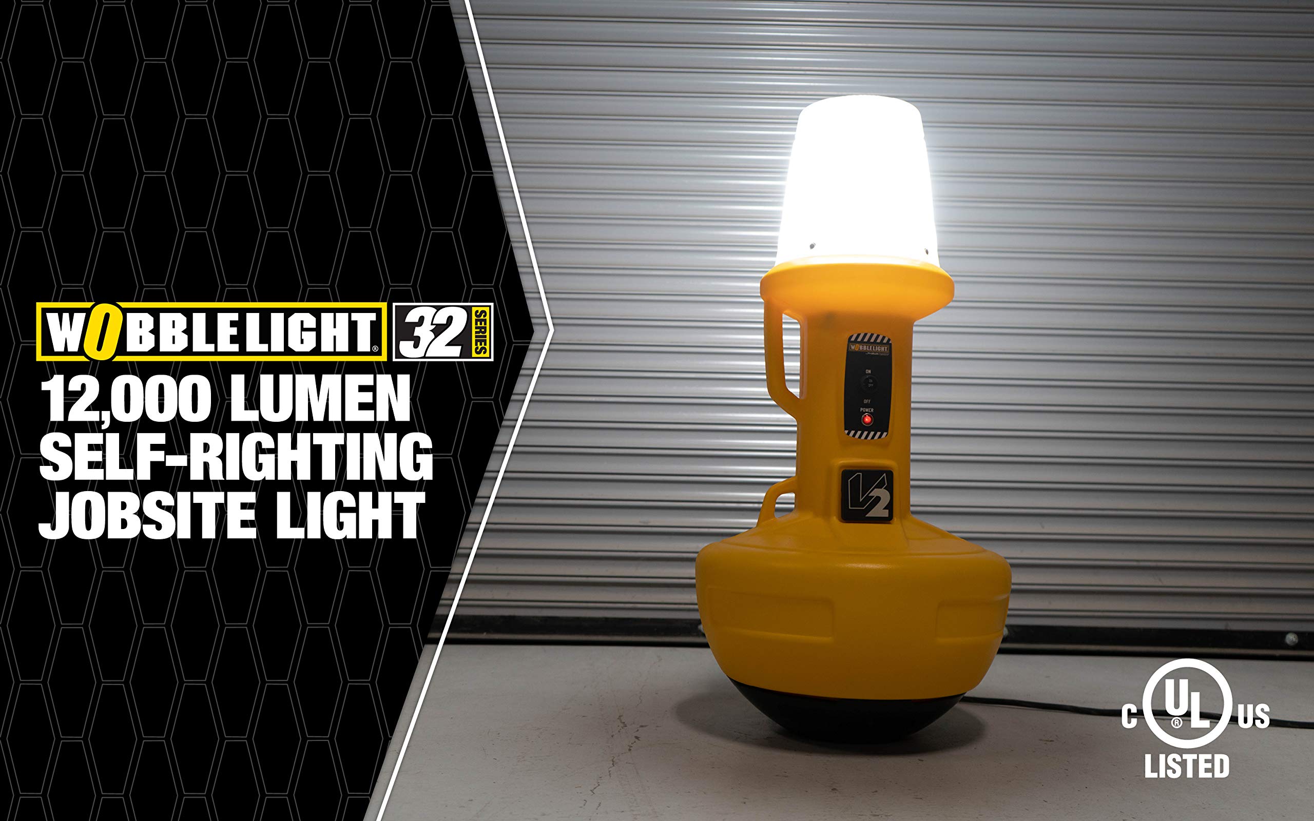 Wobble Light 111301LED V2 Self-Righting LED Jobsite Light, 150W, 12,000 Lumens, 1 Count (Pack of 1), Yellow