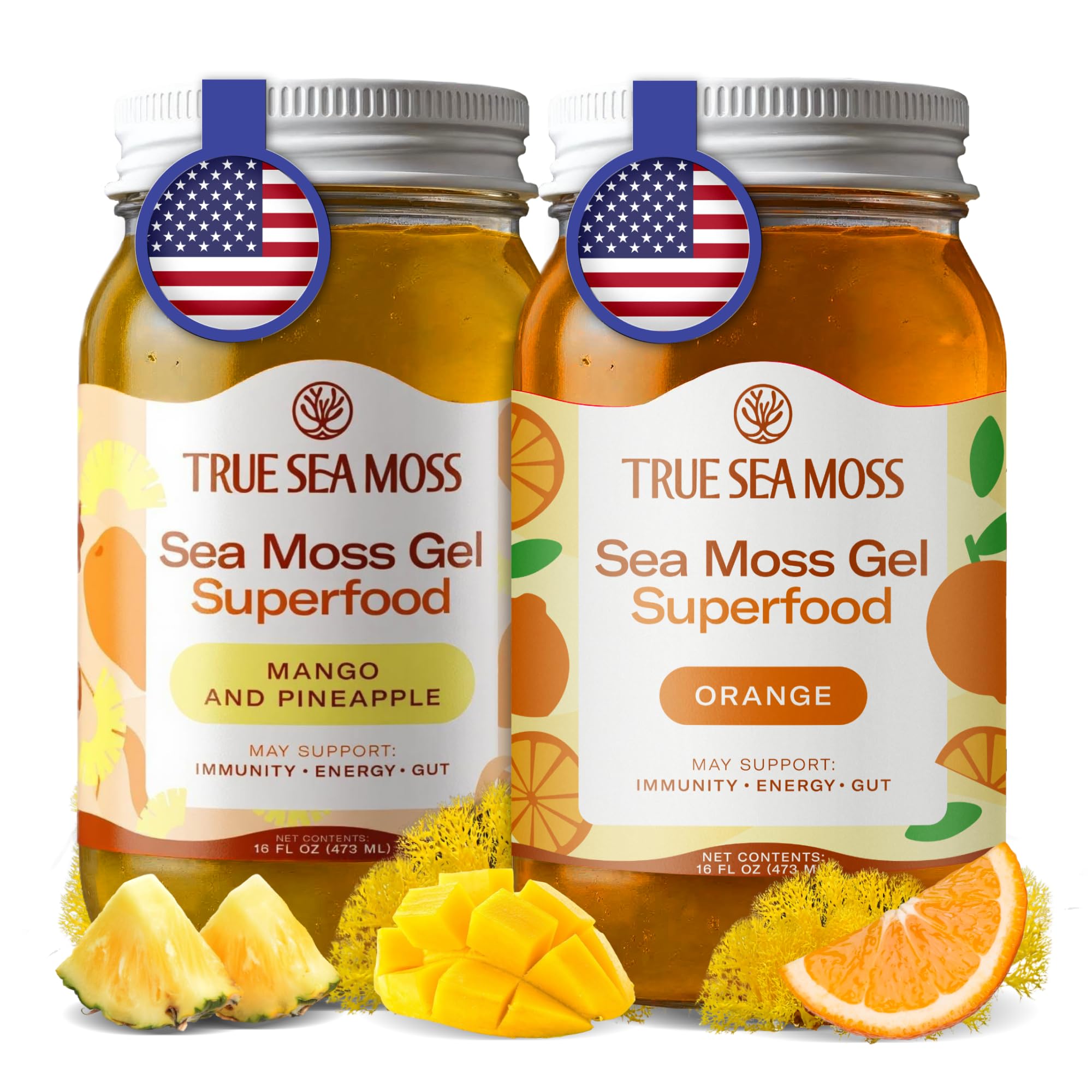 Sea Moss Gel Bundle – Mango, Pineapple & Orange – Wildcrafted Seamoss with Fresh Fruits & Sea Vegetables – Vegan Superfood for Digestion, Immunity & Energy – Made in USA
