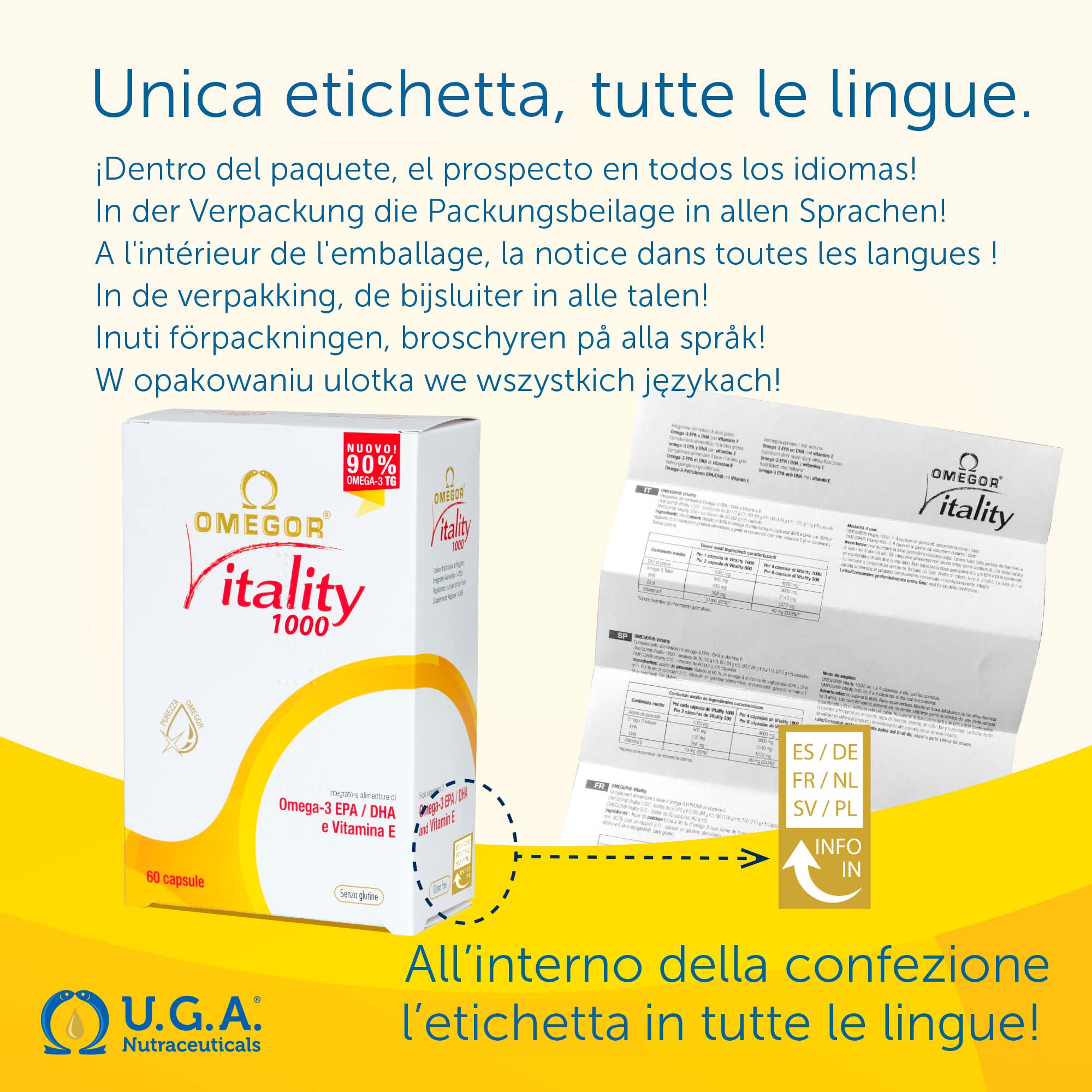 OMEGOR® Vitality 1000 with 90% Omega-3 TG! IFOS 5-Star Certified Since 2006. EPA 535mg and DHA 268mg per 2 Capsules. Minimum 90% Triglyceride Structure and Molecular Distillation | 60 Capsules