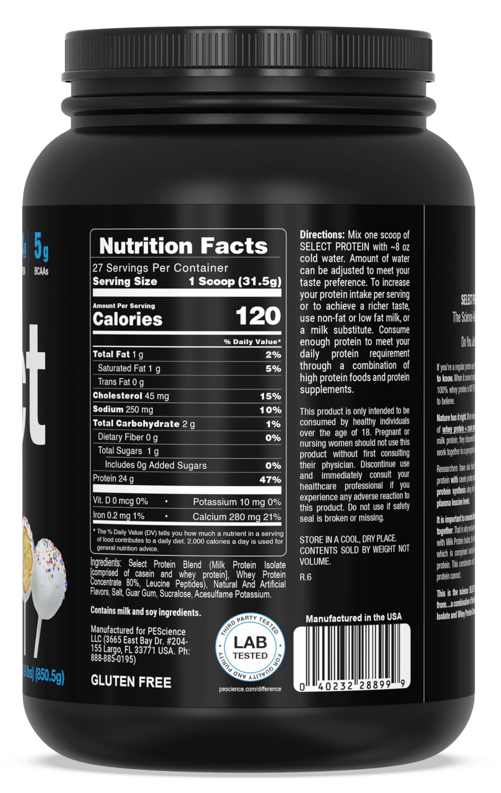 PEScience Select Low Carb Protein Powder, Cake Pop, 27 Serving, Keto Friendly and Gluten Free