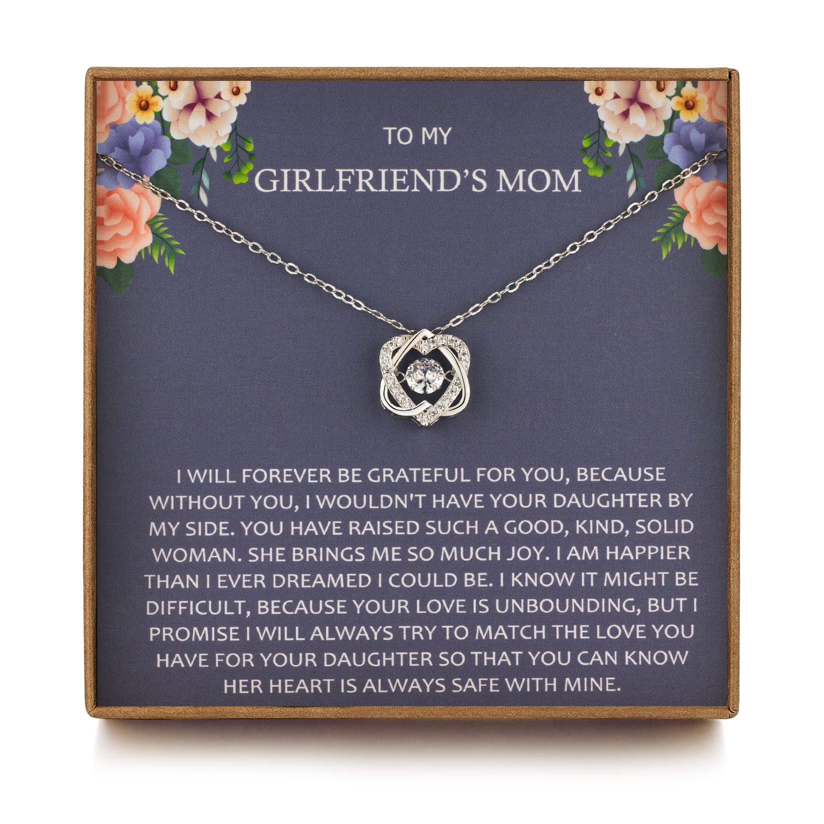 NOURISHLOV Girlfriend's Mom Necklace, Gifts for My Girlfriends Mom, Sterling Silver Two Interlocking Infinity Double Heart, Mother's Day Jewelry Birthday Gift