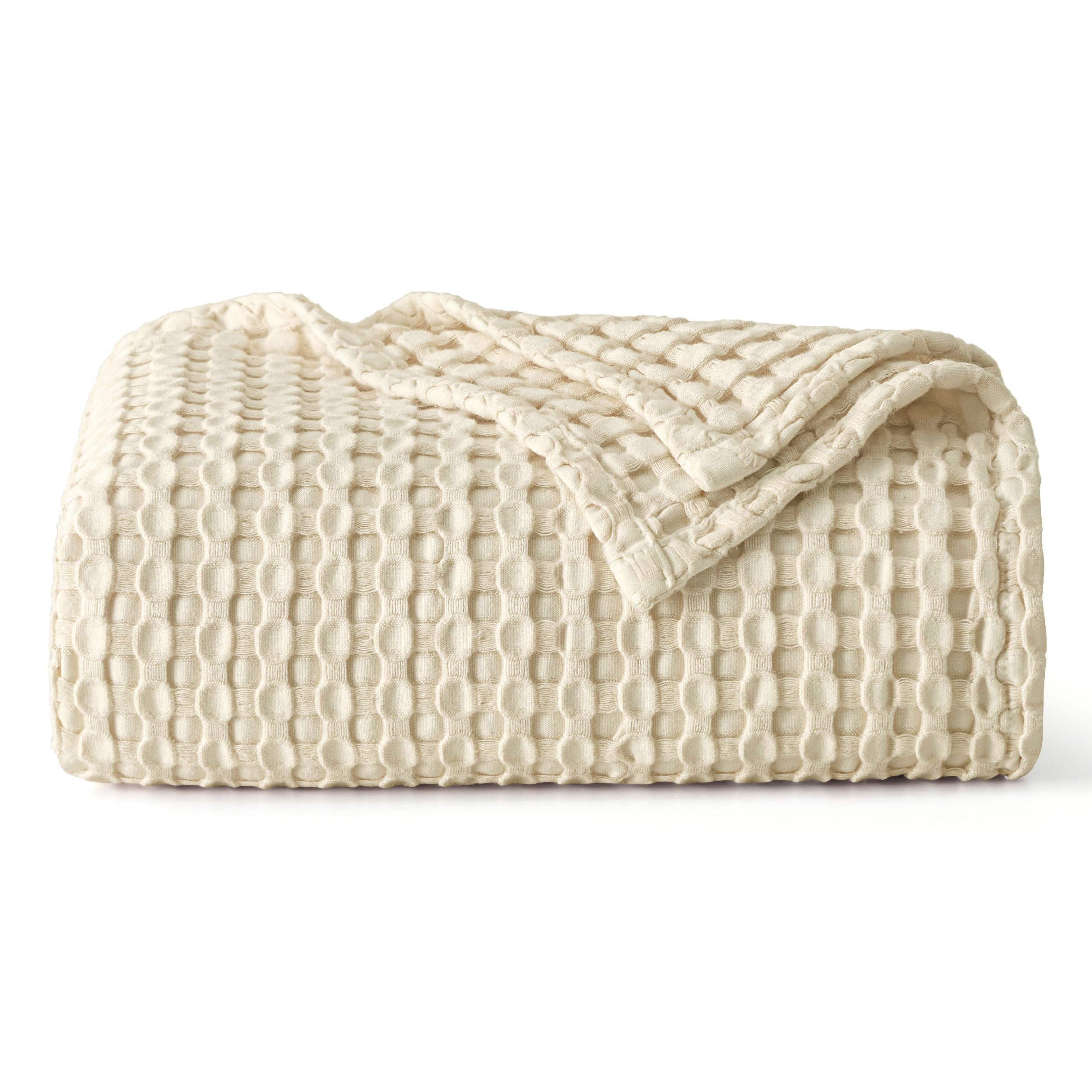 Bedsure Cooling Cotton Waffle Weave Blanket - Lightweight Breathable Blanket of Rayon Derived from Bamboo for Hot Sleepers, Luxury Throws for Bed, Couch and Sofa, Beige, 50x70 Inches