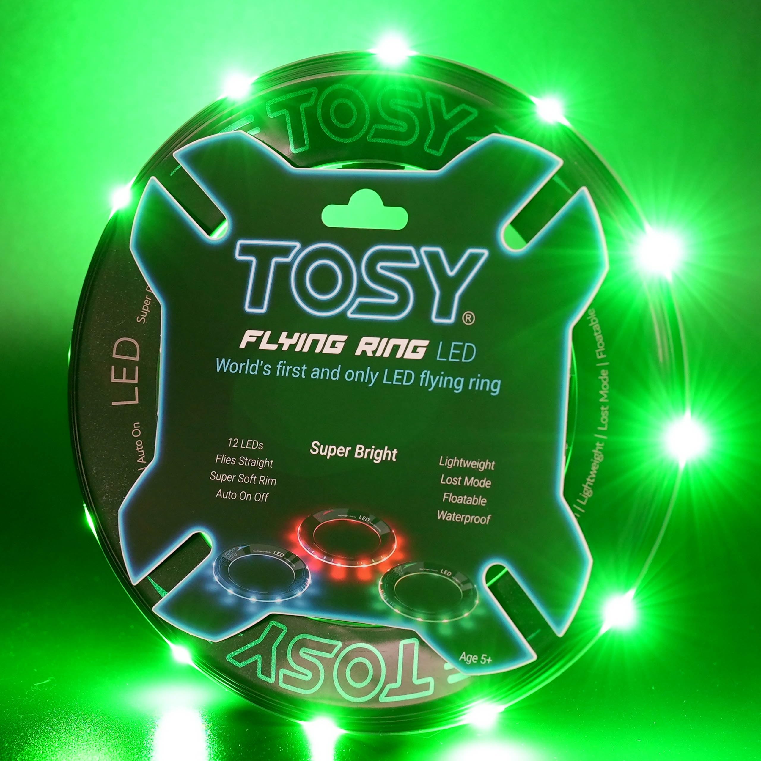 TOSY Flying Ring - 12 LEDs, Super Bright, Soft, Auto Light Up, Safe, Waterproof, Lightweight Frisbee, Cool Birthday, Camping, Easter Basket Stuffers & Outdoor/Indoor Gift Toy for Boys/Girls/Kids