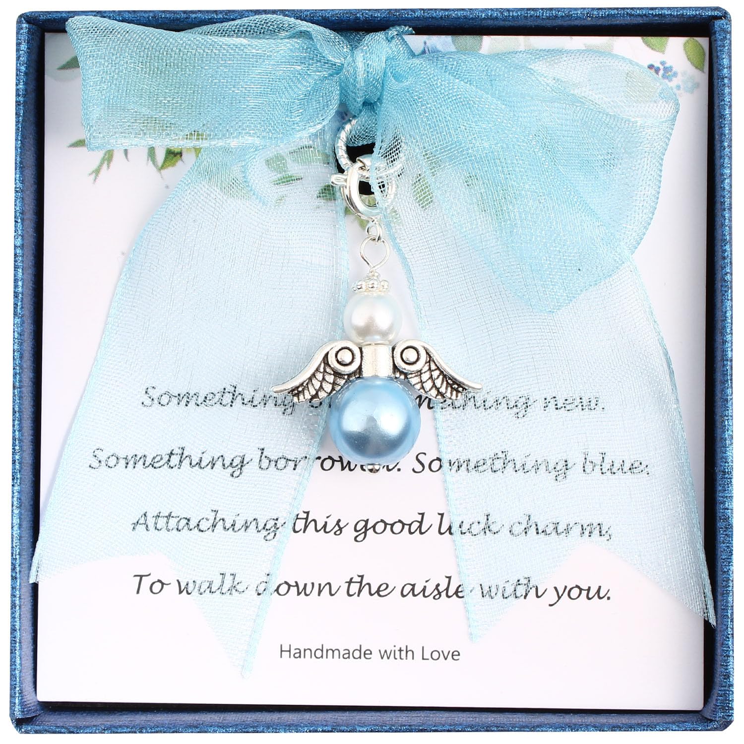 QqzsJewls Something Blue for Bride to Be Wedding Gift Bouquet Charm Bridal Shower Gift Angel Wing Charm Garter Charm Something Blue Keepsake