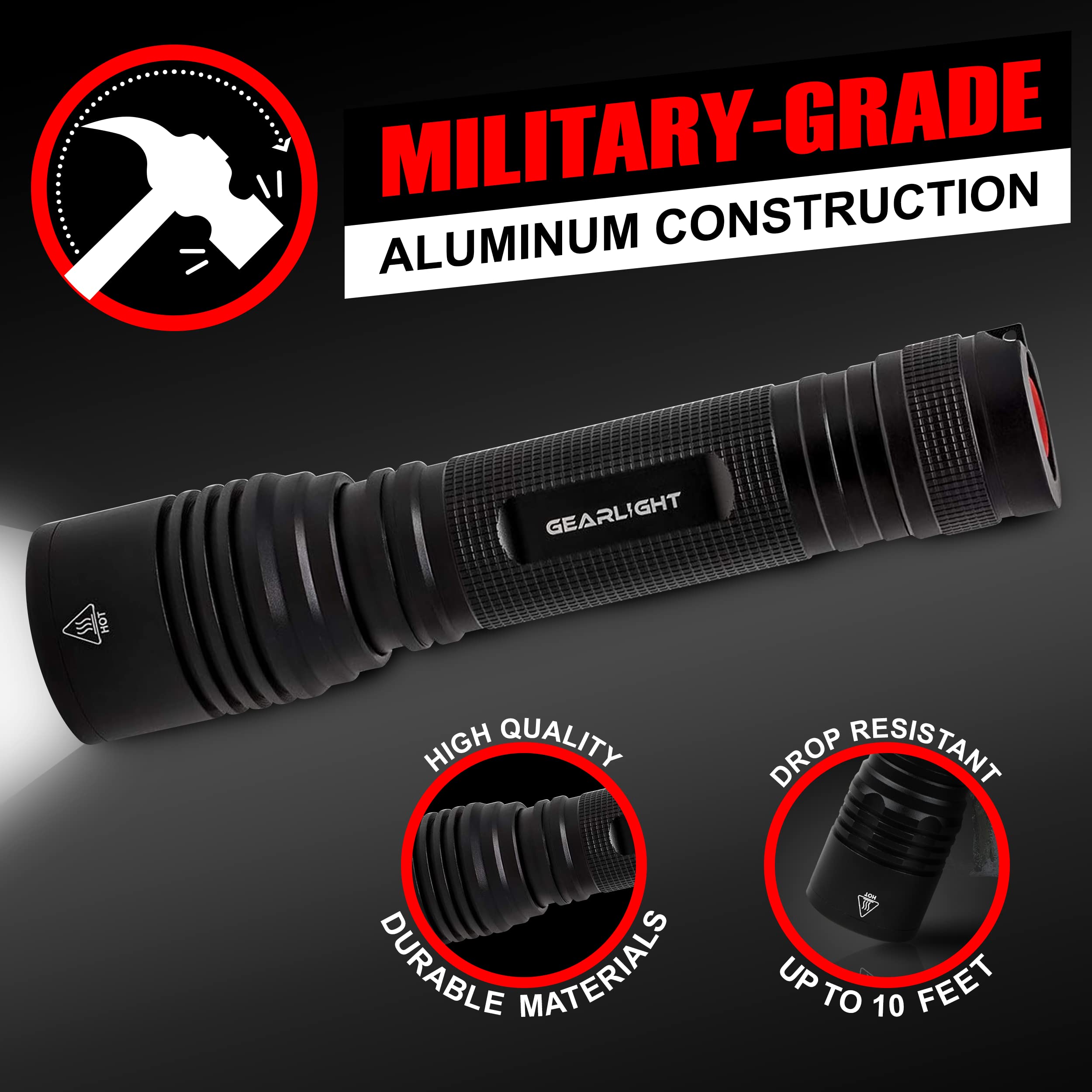 GearLight S2000 LED Flashlight High Lumens - Super Bright, Powerful, Mid-Size Tactical Flashlight for Outdoor Activity & Emergency Use