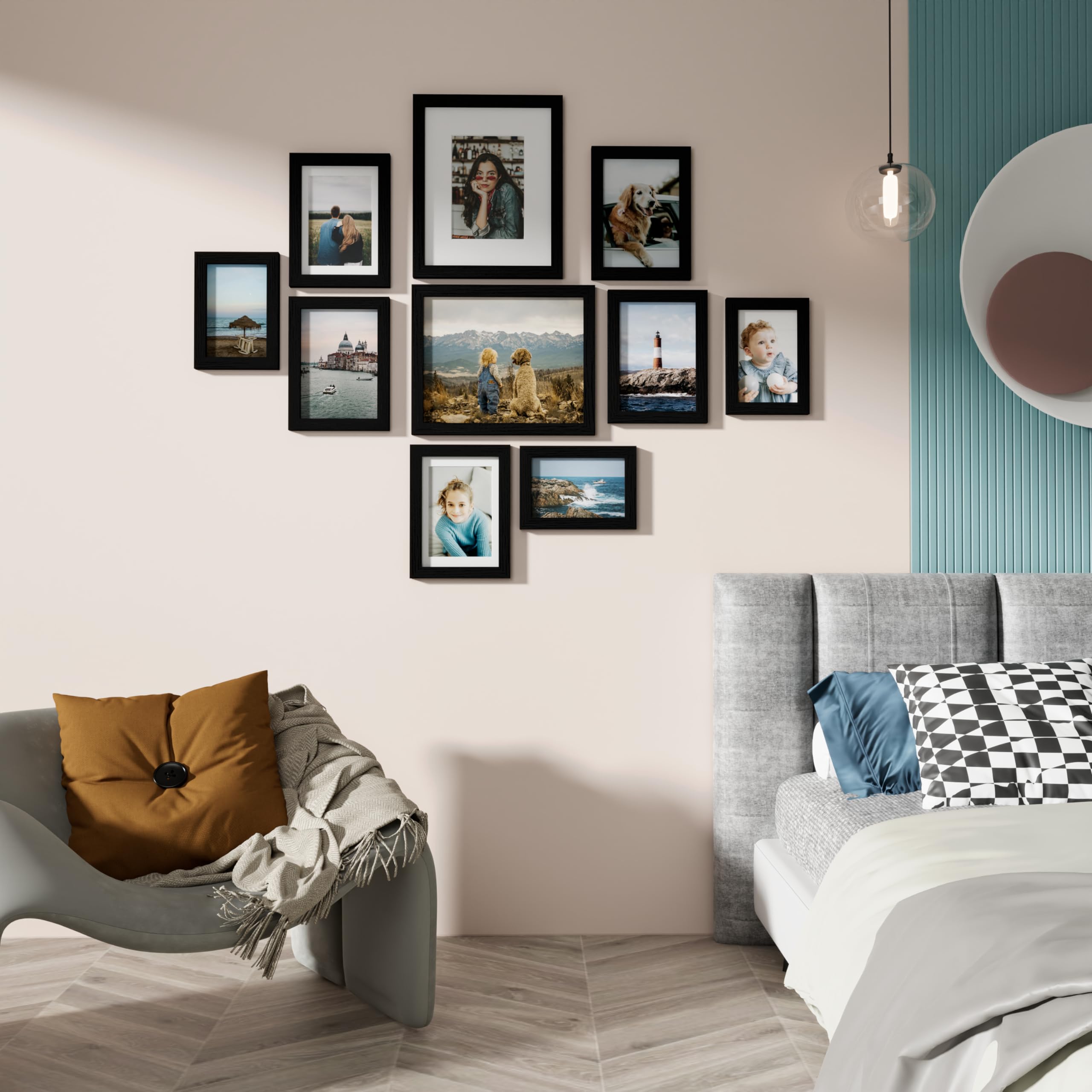 Vittanly 10 Pack Picture Frames Collage Wall Decor, Gallery Wall Frame Set for Wall or Tabletop Display, Multi Sizes with Two 8x10, Four 5x7, and Four 4x6 Photo Frames, Black