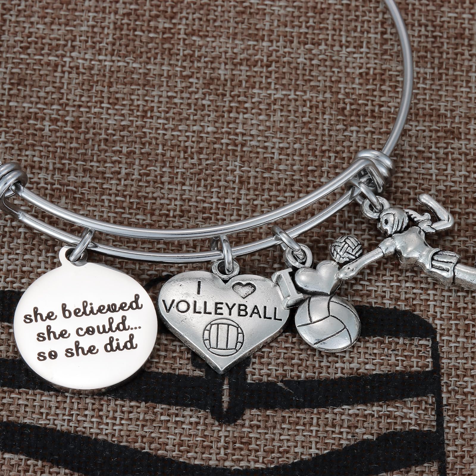 Kivosliviz Volleyball Charm Bangle Bracelet Volleyball Inspirational Jewelry Volleyball Gifts for Female Volleyball Players