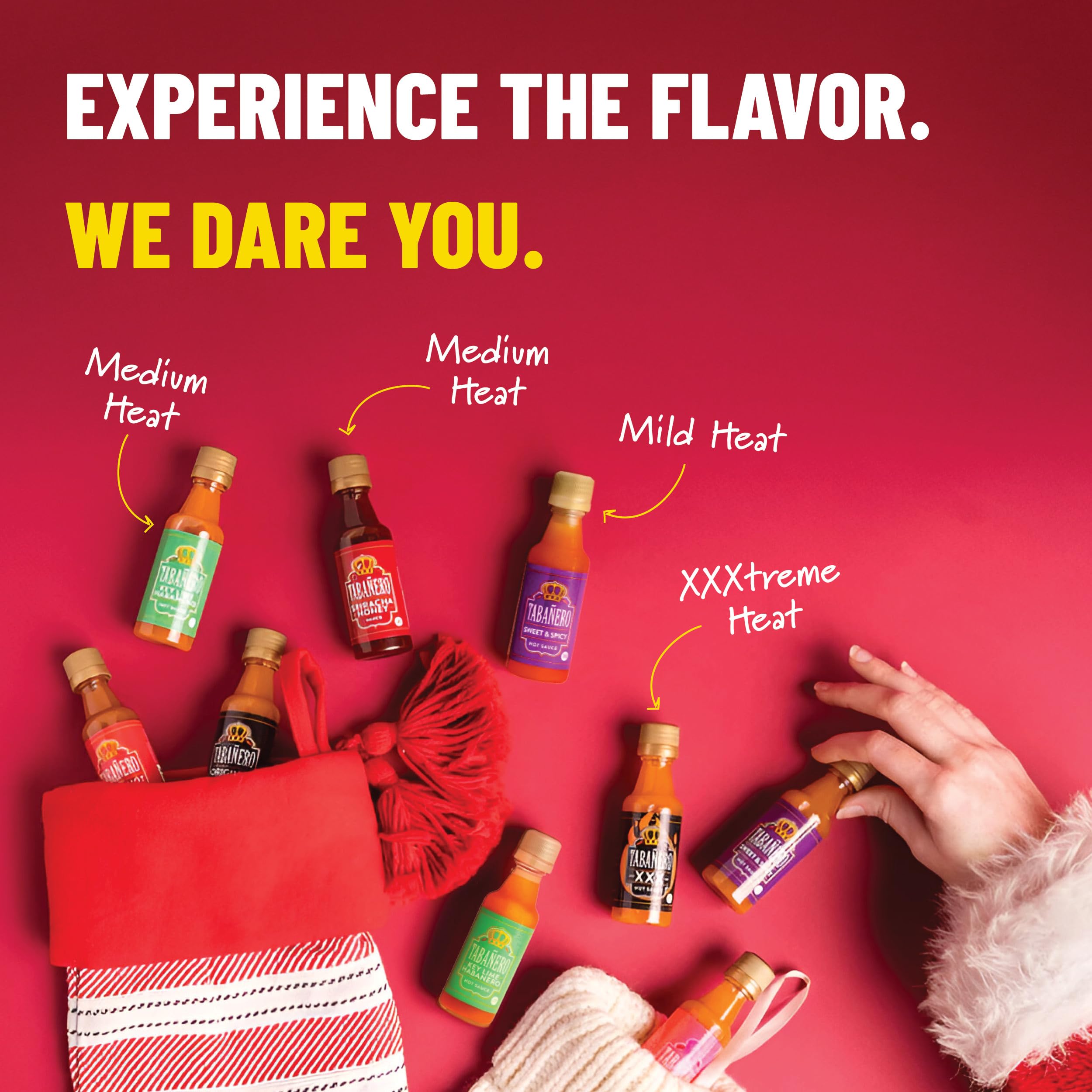 Tabañero Mini Hot Sauce Gift Set, Holiday Gift Box with Sriracha Honey, Sweet and Spicy, Key Lime and XXX Flavors, 4-Pack, 1.7oz Hot Sauce Bottles, All Natural, Gluten Free, Low Sodium, Kosher, Made in the USA, Easter Gifts for Men