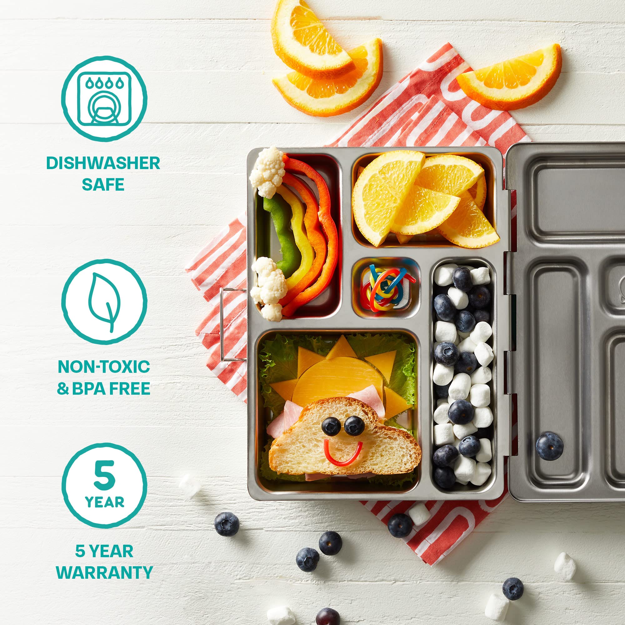 PlanetBox Rover Stainless Steel Bento Box Style Lunch Box Kit for Kids with 5 Compartments, Camo Shark Edition includes Insulated Lunch Bag, Leakproof Food Containers and Matching Magnets