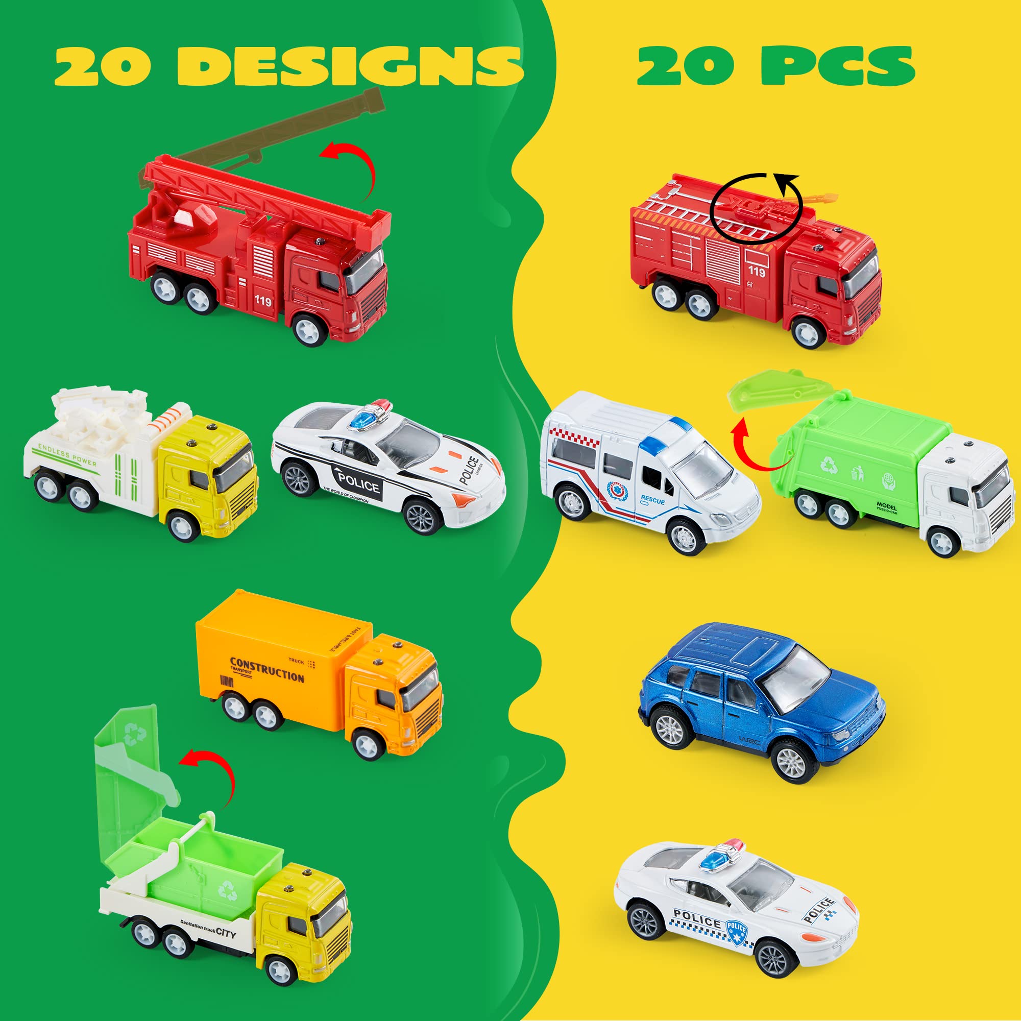 JOYIN 20PCS Die Cast Metal Pull Back Toy Cars, Vehicle Set for Toddlers, Child Party Favors, Cake Toppers, Stocking Stuffers, Race Cars for Boys, Gift Set for Babies