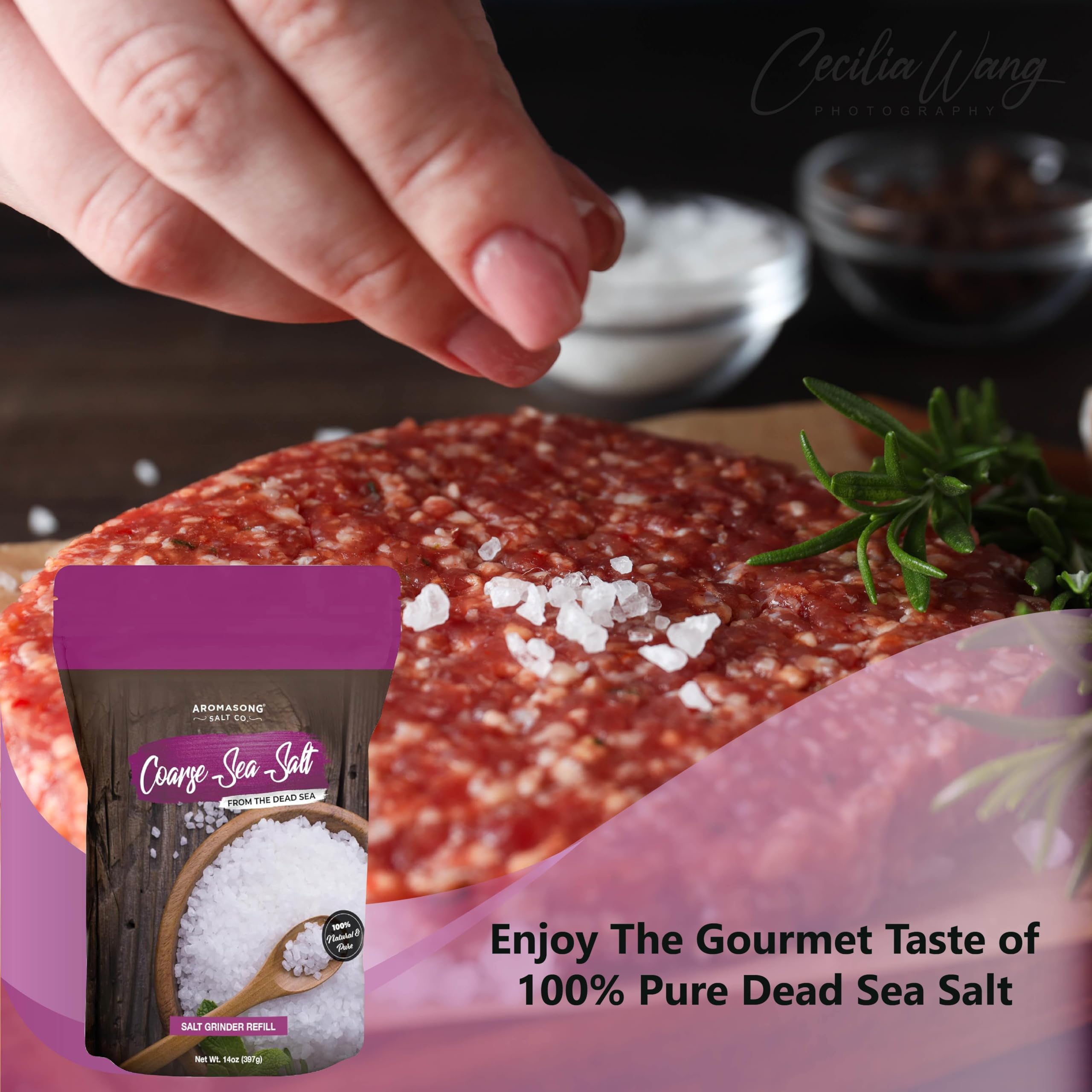 Aromasong Coarse Sea Salt for Grinder Refill - Dead Sea Salt in Resealable Bag - Pure & Natural Sun Dried, Unrefined, Gluten Free, For Daily Cooking & Pickling Salt - 14 oz.