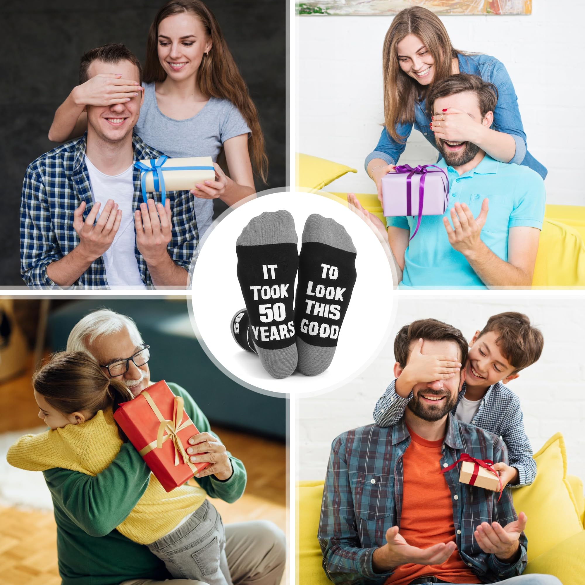 Bibalabili Men Fun Crews Socks for 40th 50th 60th Birthday Gifts, Men Funny Black Crew Cotton Socks (Gifts for 50th Birthday)