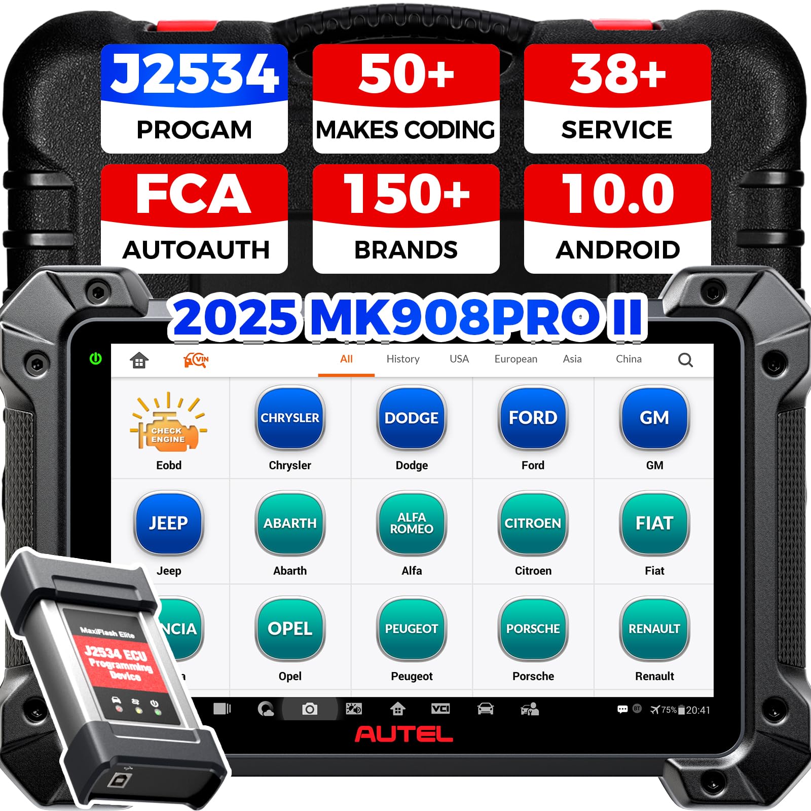 Autel MaxiCOM MK908 Pro II MK908P II: 2025 J2534 Reprogramming Tool as Elite II PRO, MSUltra MS919, 38+ Service, Bidirectional, Level-Up of MS908S Pro Elite with J2534 Pass-Thru, AutoScan 2.0, OS 10