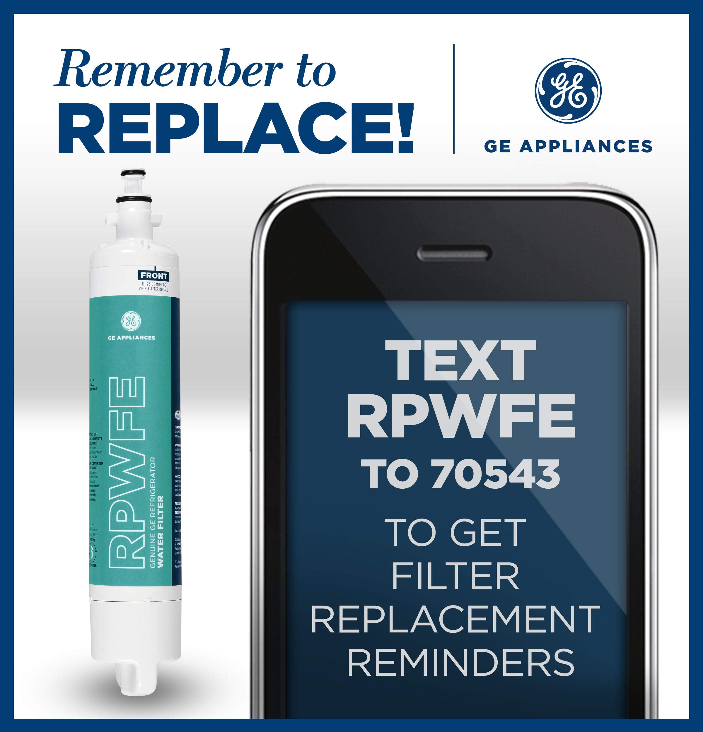 GE RPWFE2PK RPWFE Refrigerator Water Filter, Certified to Reduce Lead, Sulfur, and 50+ Other Impurities, Replace Every 6 Months for Best Results, Pack of 2, 2 Count (Pack of 1), White