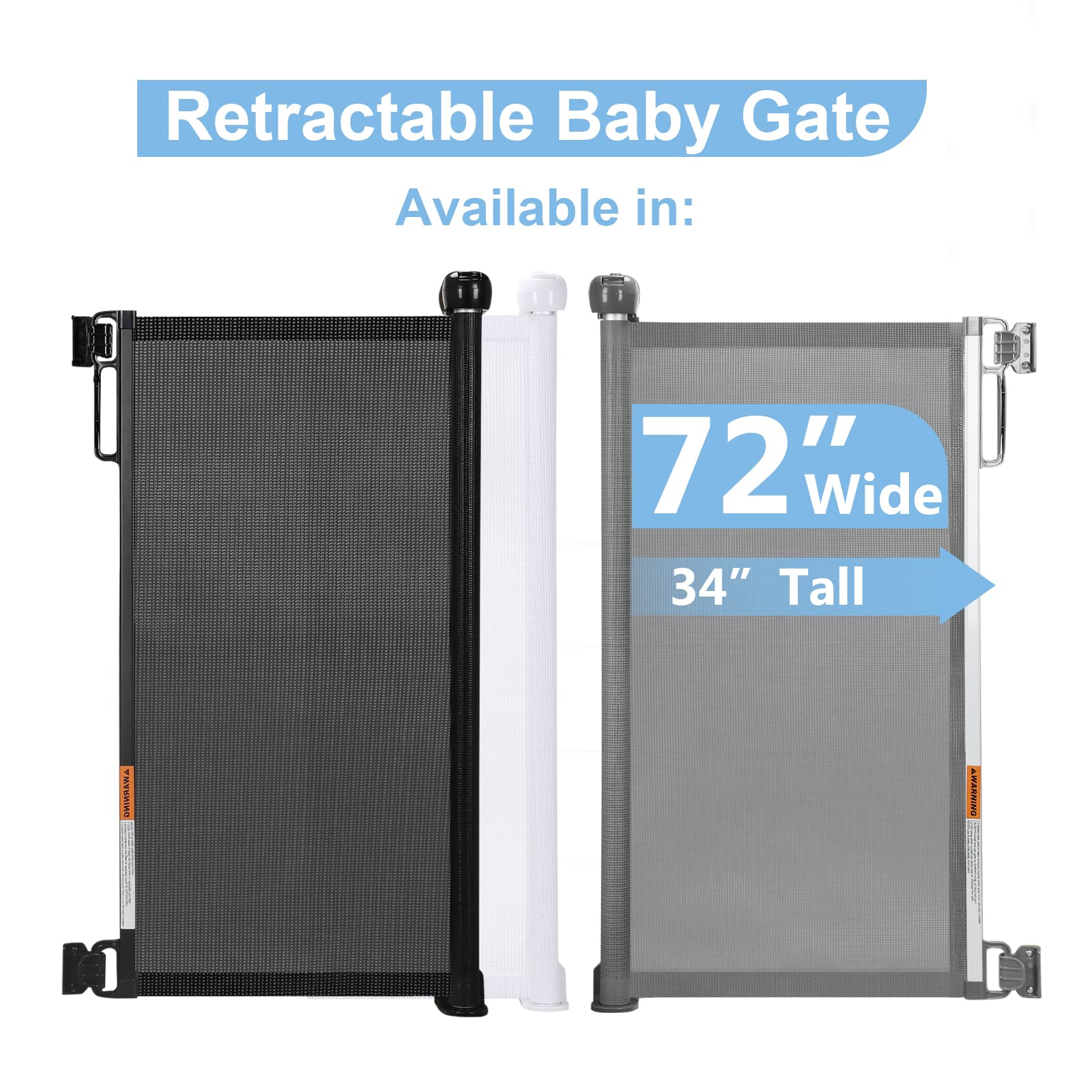 Retractable Baby Gate for Stairs, PRObebi Retractable Dog Gate 34" Tall Extends to 72" Wide, Retractable Safety Gate for Indoor/Outdoor/Stairs/Doorways/Deck/Banisters