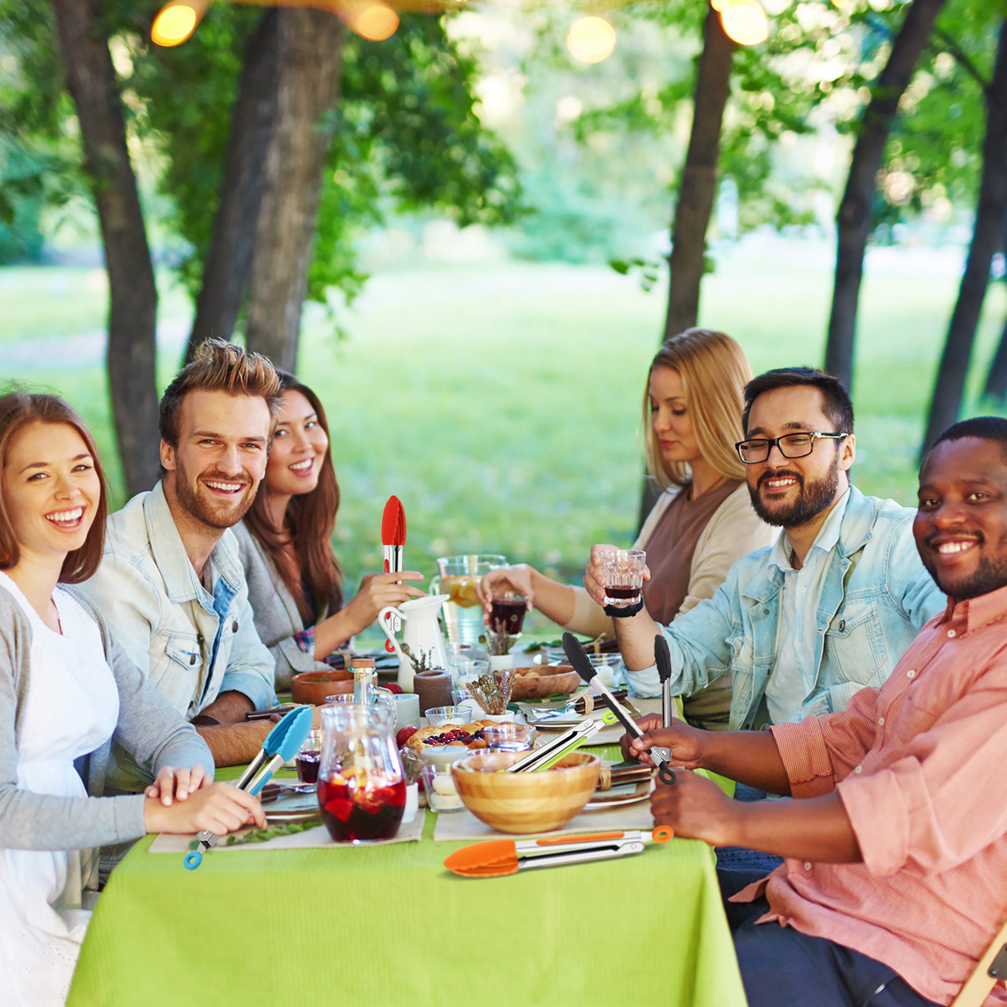 Mudder 5 Pcs Mini Silicone Tongs 7 Inch Small Serving Kitchen Tongs with Silicone Tips Christmas Party Supplies for Salad, Grilling, Frying and Cooking(Multi)