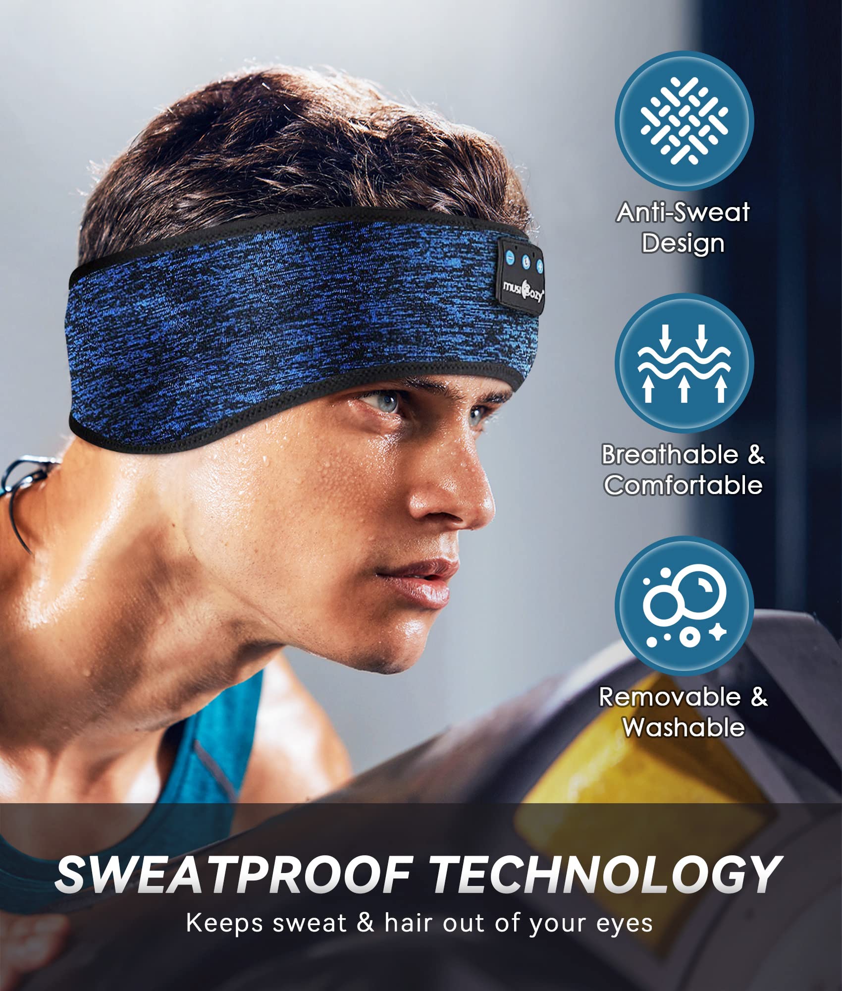 MUSICOZY Bluetooth 5.2 Sleep Headphones, Wireless Headband with HD Stereo Speakers for Running, Workout, Yoga, and Sleep for Men & Women