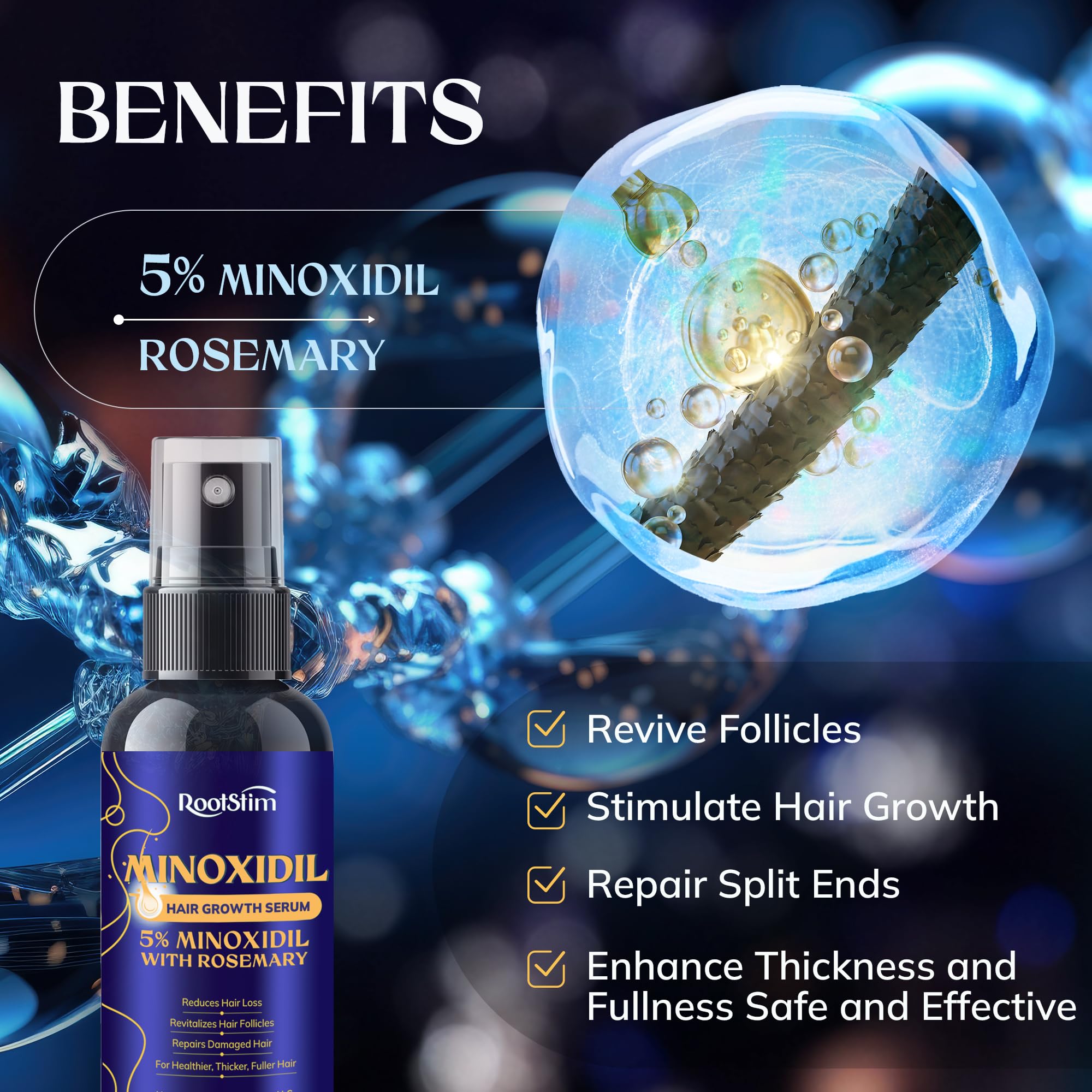 RootStim Biotin & Rosemary Hair Growth Shampoo and 5% Minoxidil Serum Hair Loss Treatment