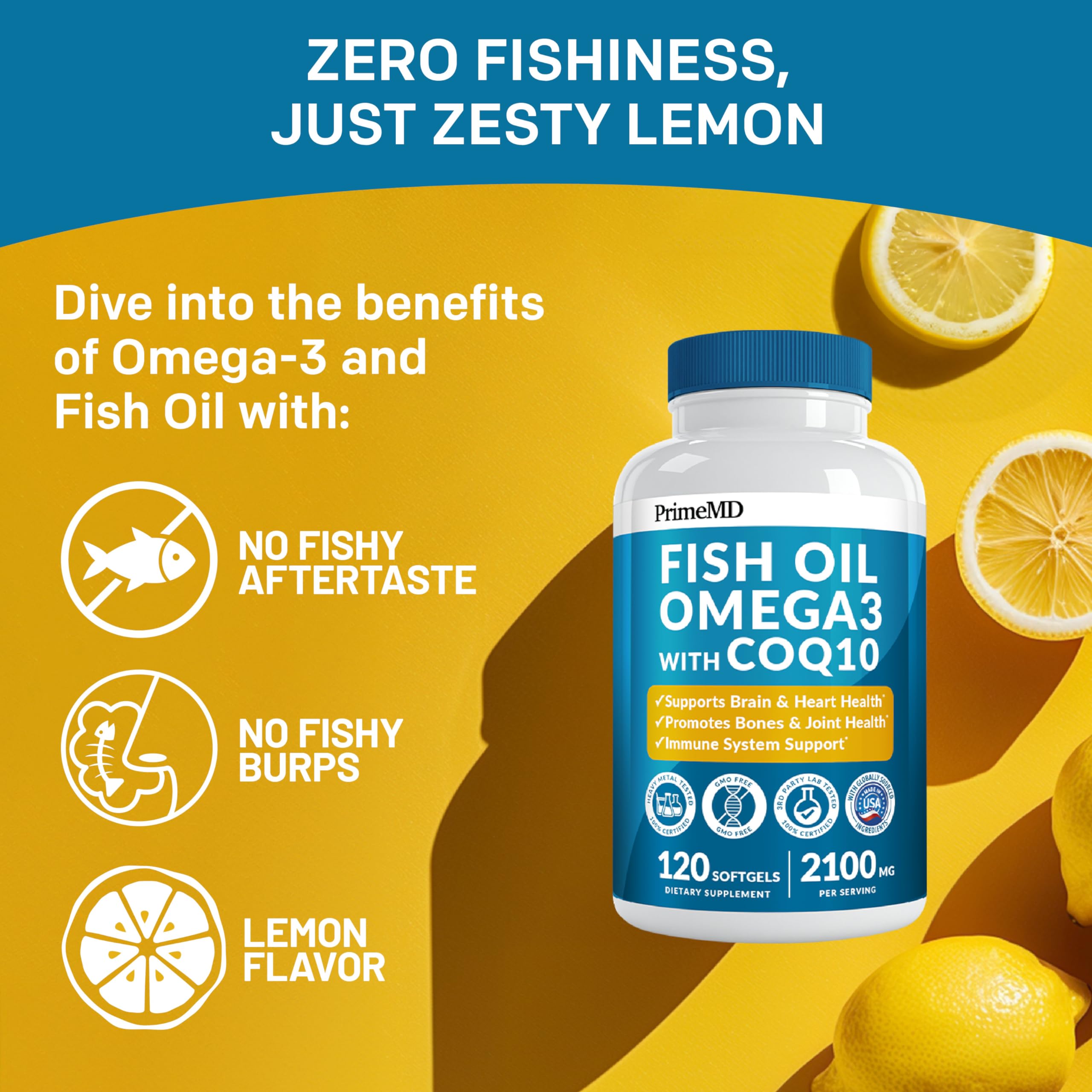 4-in-1 Fish Oil Omega 3 Supplements (2100mg) - Omega 3 Fish Oil with Vitamins D3 & K2 and CoQ10 & 28-in-1 Quercetin with Bromelain Supplement for Daily Immune Defense Support (120ct)