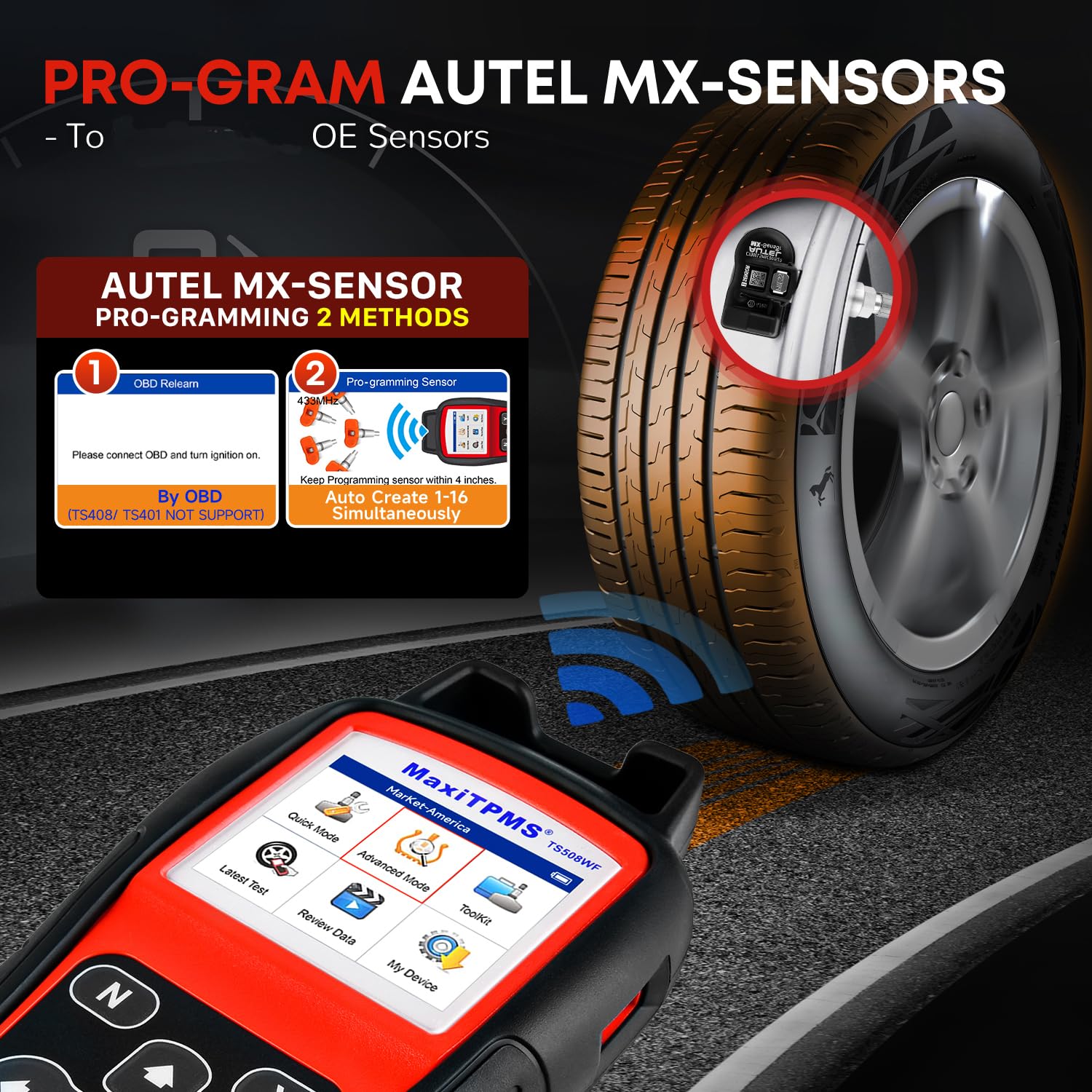Autel MaxiTPMS TS508WF KIT, 2025 TPMS Programming Relearn Tool, WiFi Ver. of TS508 TS501 PRO TS601 TS408S, Lifetime Update, Relearn/Activate All Sensor, TPMS Scan Tool w/$300 8PCS Sensor &4PCS Valves