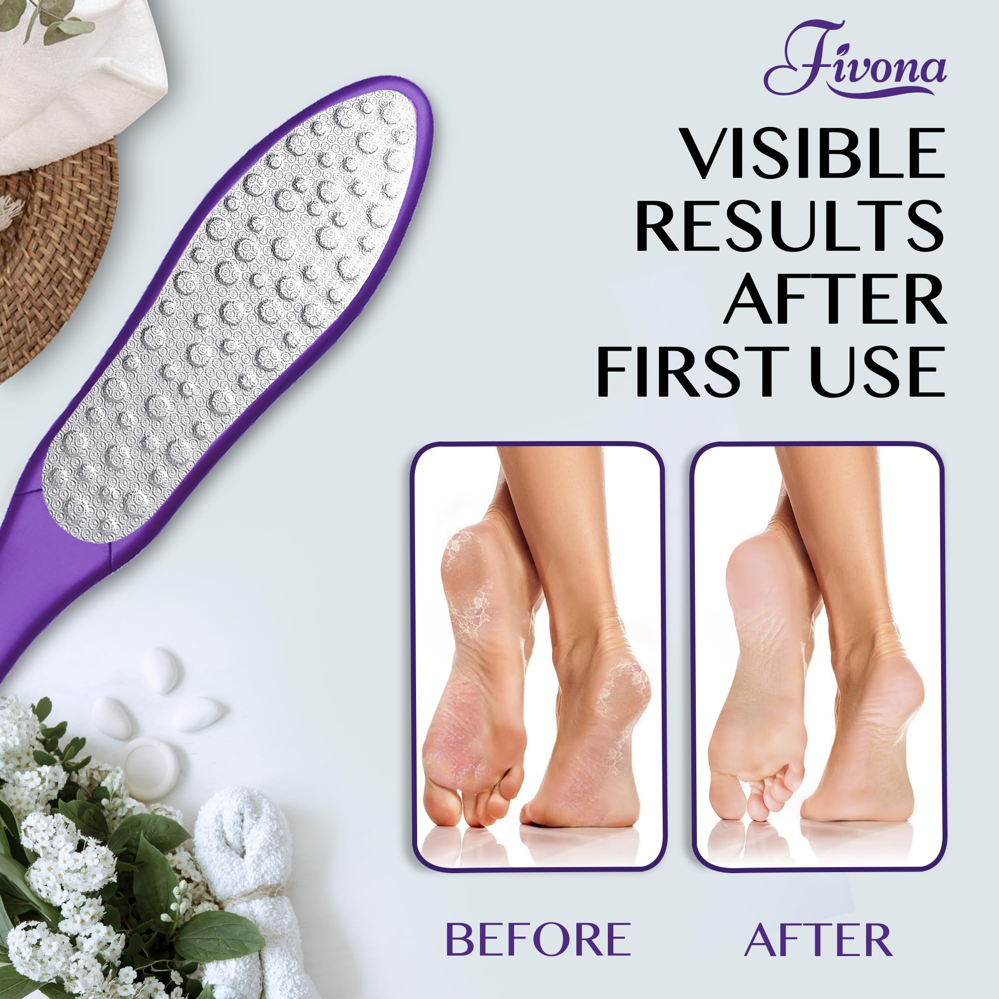 Fivona Foot File - Callus Remover, Double Sided Foot Rasp for Dry Heels, Feet Scrubber for Dead Skin, Foot Scraper for Corn Removal
