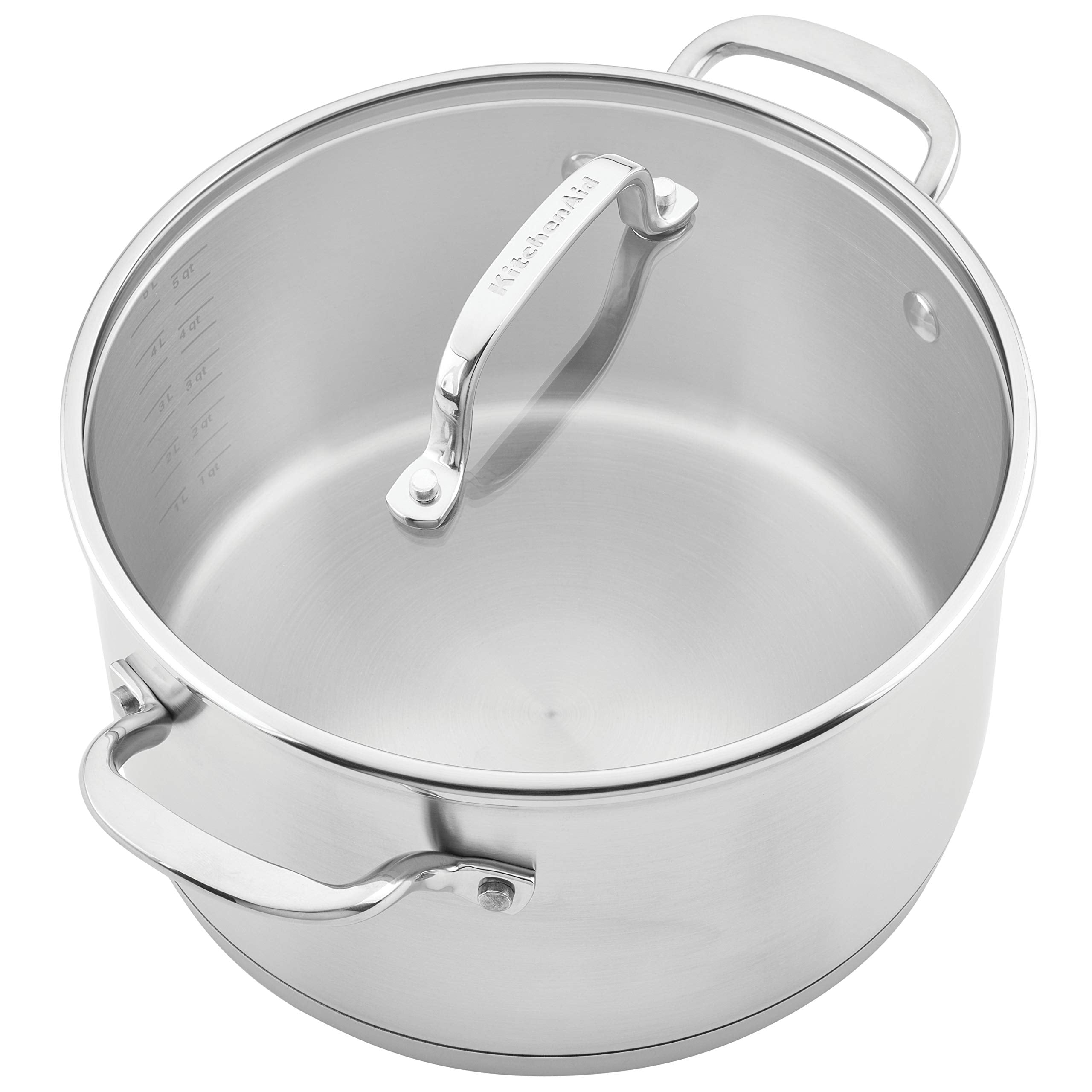 KitchenAid 3-Ply Base Stainless Steel Cookware Pots and Pans Set, 10 Piece, Brushed Stainless