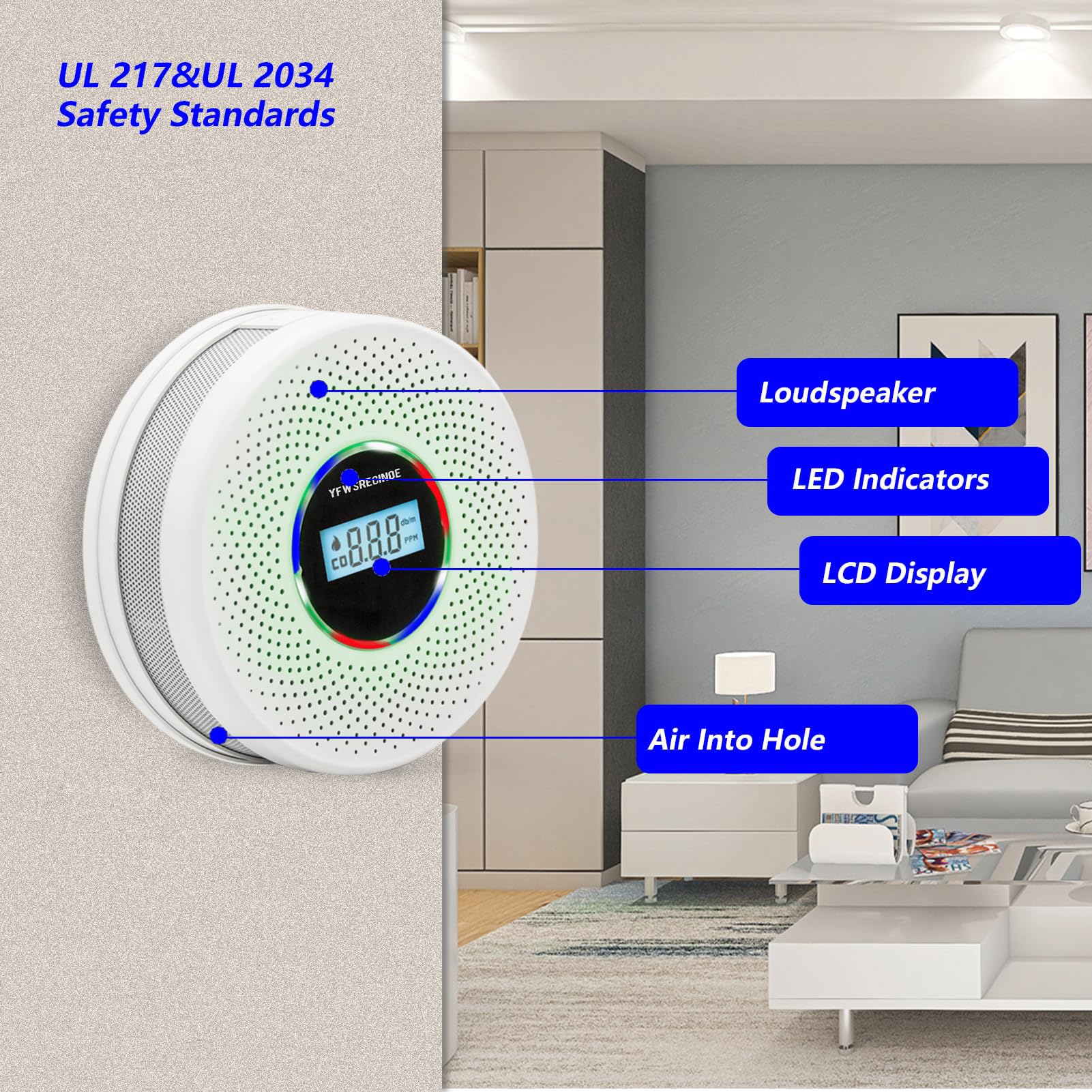 Yfwsrecinoe 1 Pack Upgraded Combination Smoke and Carbon Monoxide Alarm Detector, Dual Sensor Smoke Alarm&Carbon Monoxide Detector (Includes Battery)