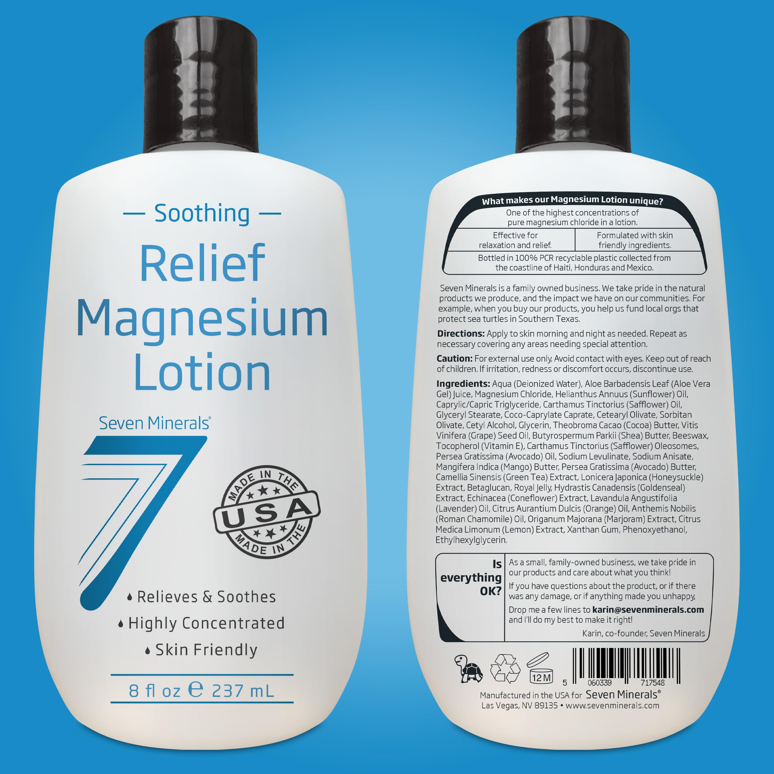 Seven Minerals Magnesium Lotion for Soothing Relief & Relaxation - Highly Concentrated Magnesium for Better Sleep, Feet & Joint Care. Non-Greasy Lotion with Skin Friendly Ingredients - 8 fl oz