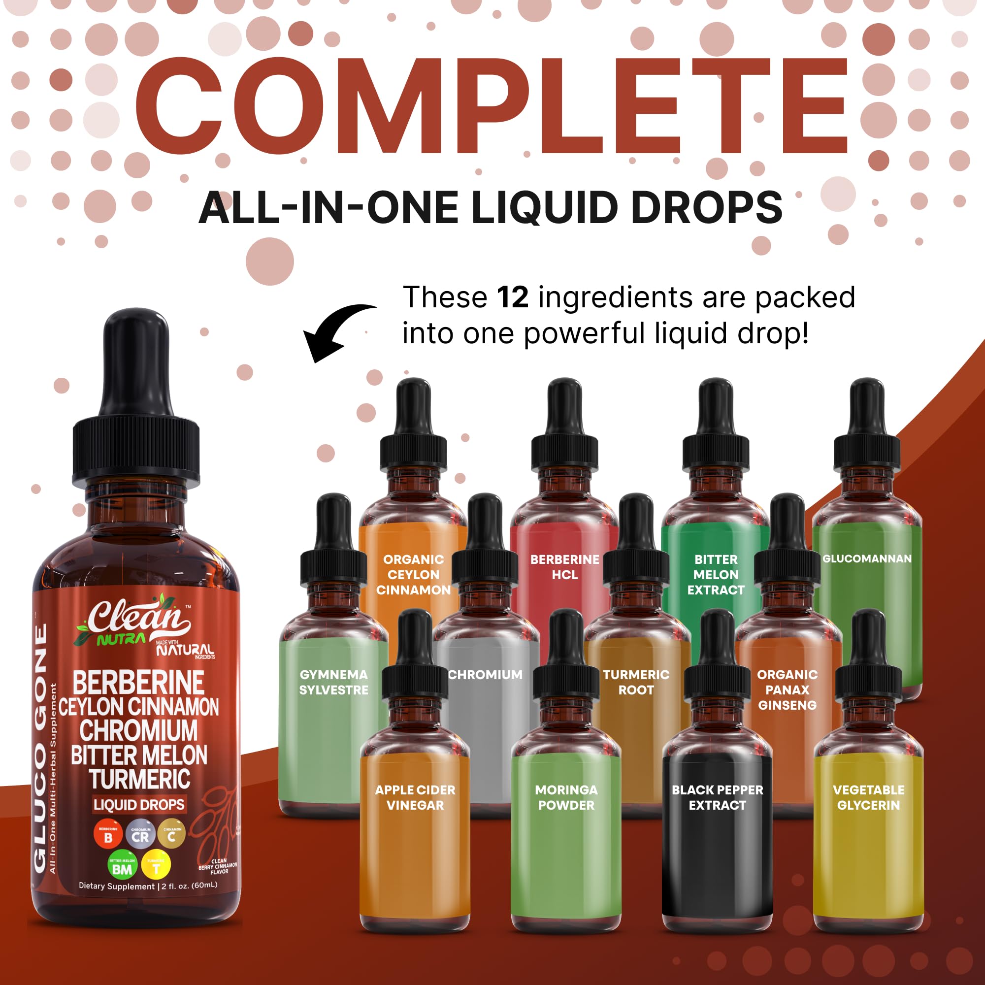 Clean Nutra Berberine with Ceylon Cinnamon Supplement Liquid Drops + Bitter Melon Extract, Glucomannan, Gymnema, Chromium, Turmeric, Organic Panax Ginseng, Moringa GLP-1 Support