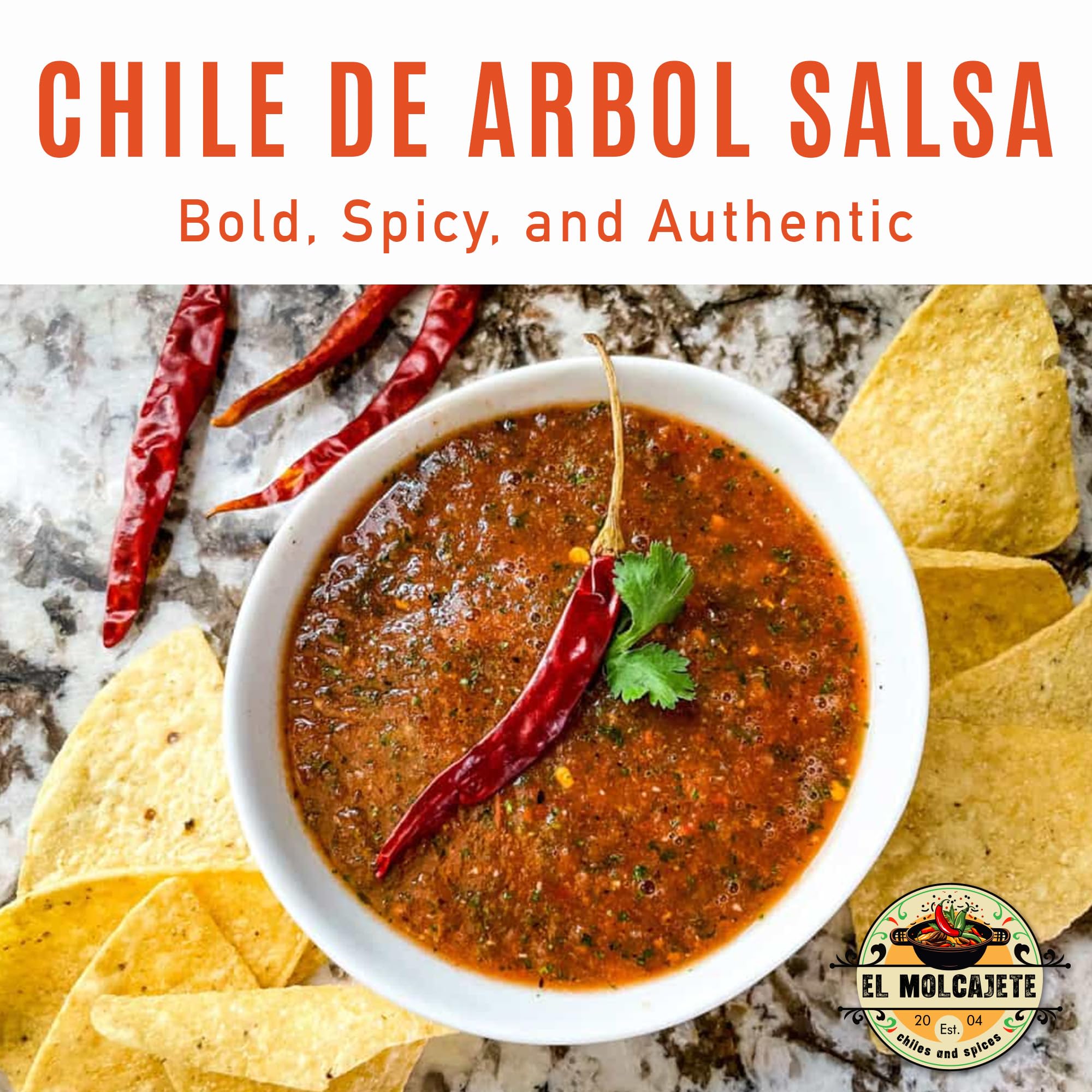 Chile de Arbol 8oz - Dried Whole Red Chili Peppers - Premium All-Natural, Stemless. For Mexican, Chinese, and Thai Cuisine with Bold, Spicy Heat. By El Molcajete