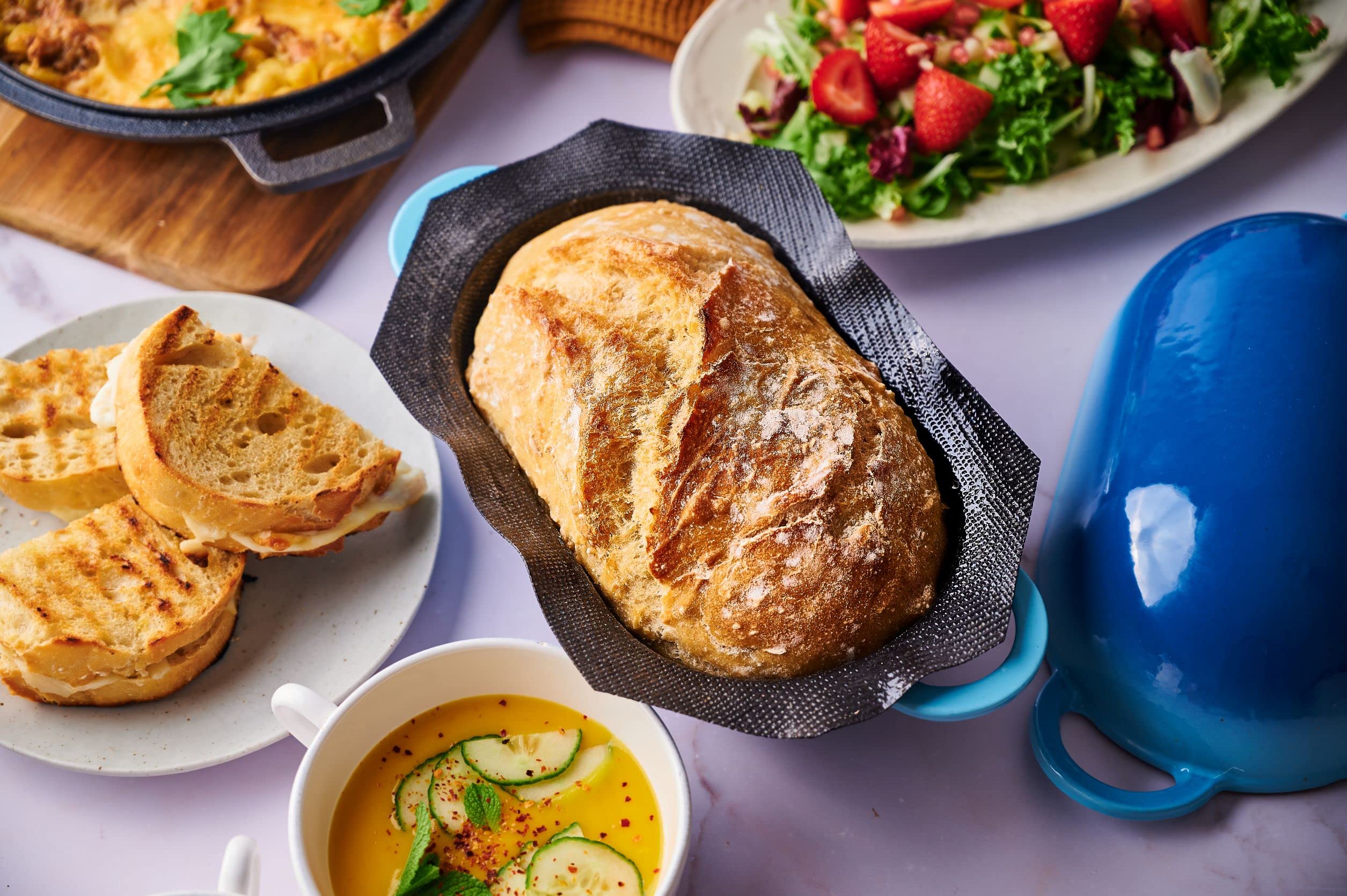 LoafNest: Incredibly Easy Artisan Bread Kit. Cast Iron Dutch Oven [Compact 2 qt size] and Perforated Non-Stick Silicone Liner.