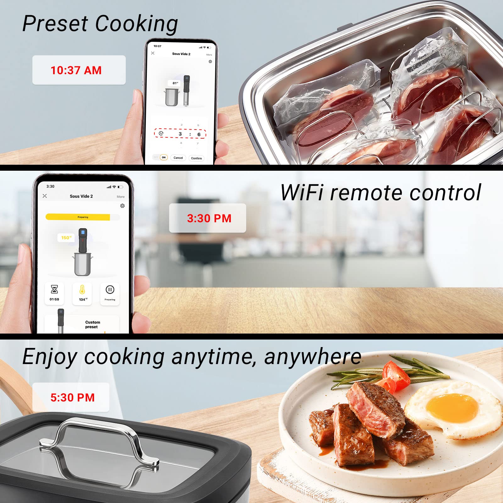 Inkbird Wifi Sous Vide Cooker,700W Sous Vide Machine, 8 Quart Water Oven with Rack Divider and 14 Preset Recipes, 3D Water Circulation Rapid Heating,Wifi Control & Timmer- All-in-One Sous Vide Pot