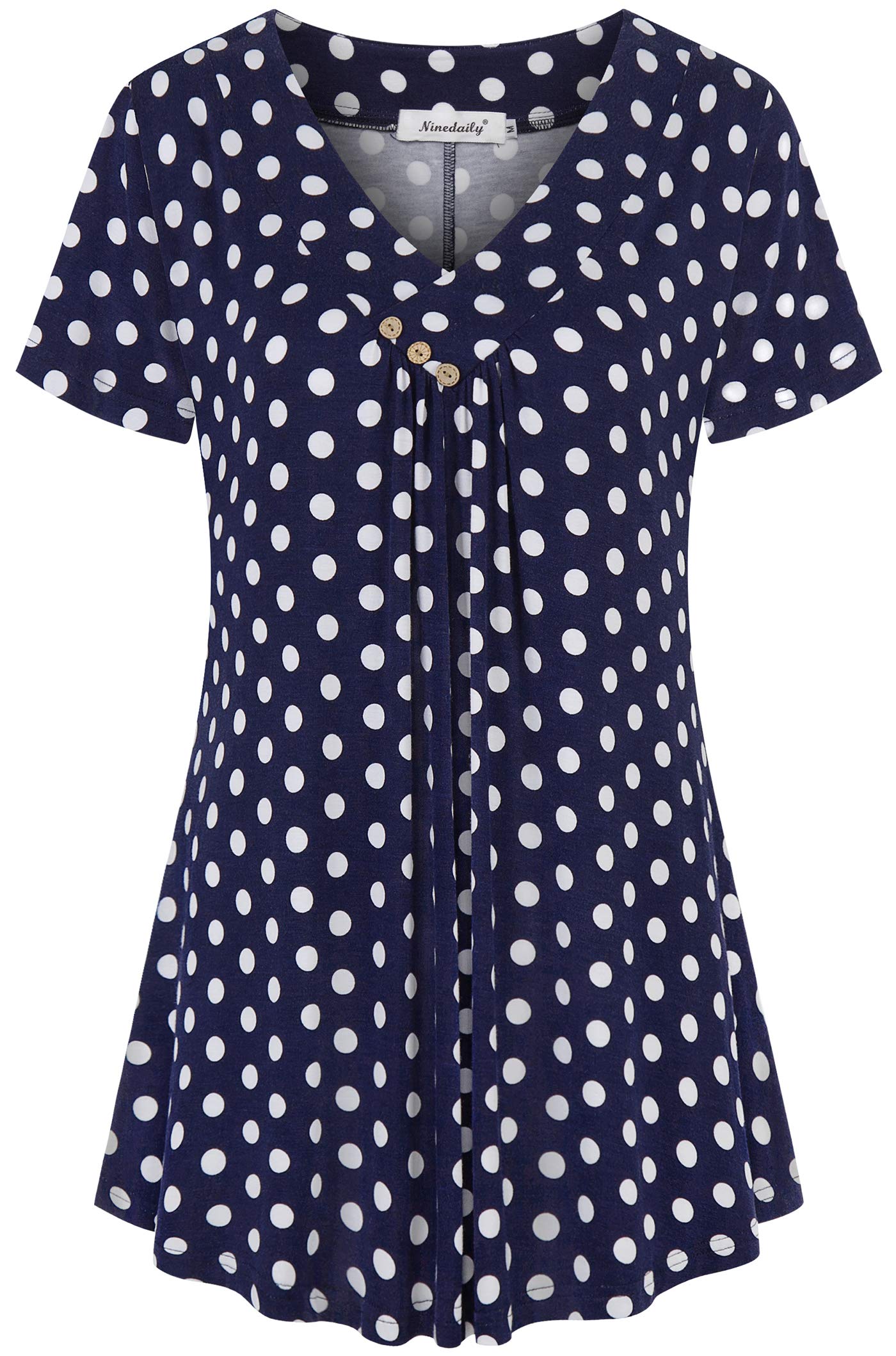 Ninedaily Women's Polka Dot Shirts, Womens Summer Tops Trendy 2024 Tunic Summer Short Sleeve Top Loose V Neck Dressy Shirt Blouse,Navywhite Polka Dot,Size XL