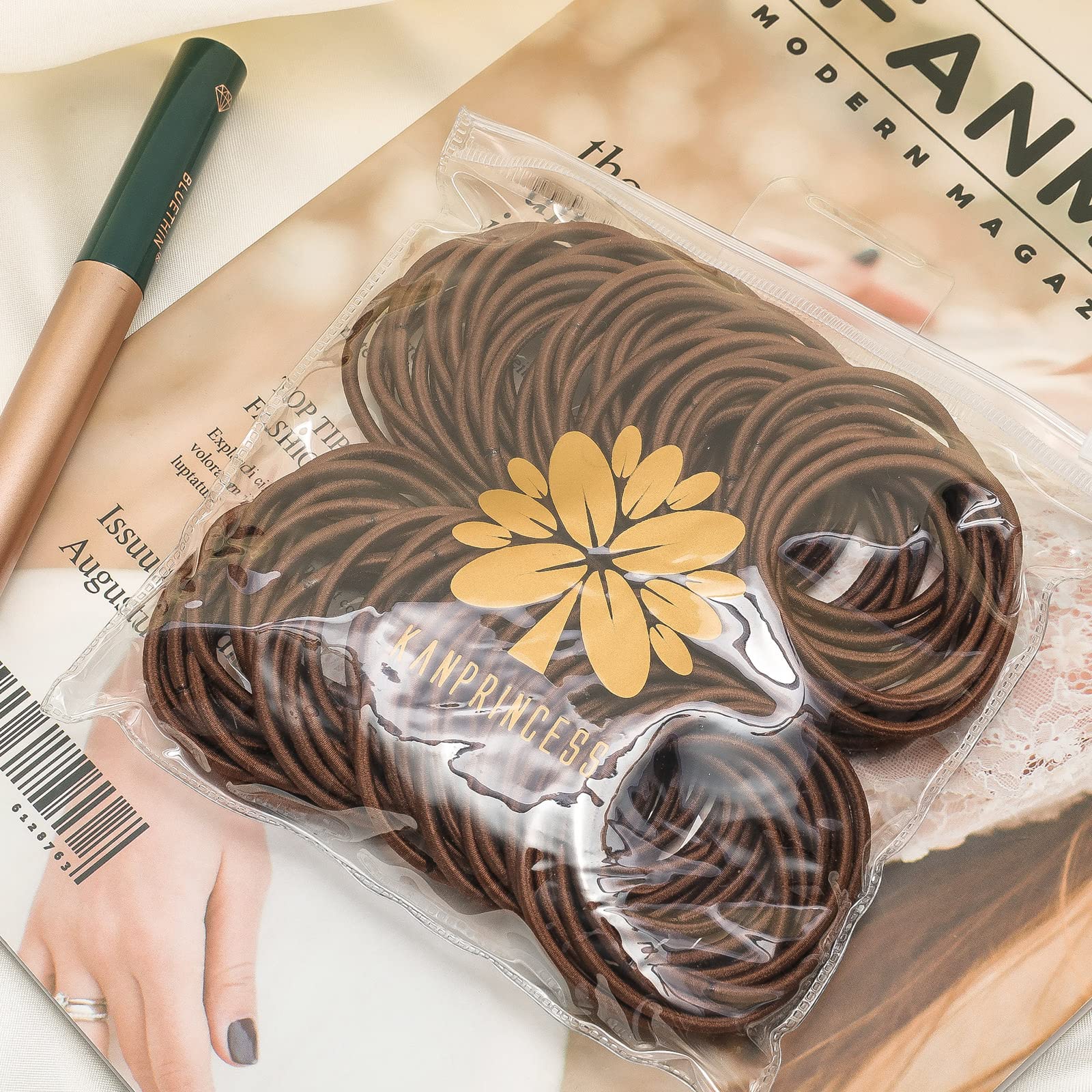 KANPRINCESS Brown Hair Ties, Ponytail Holders No Damage For Women, Elastic Hair Bands For Thin and Thick Hair (100 PCS)