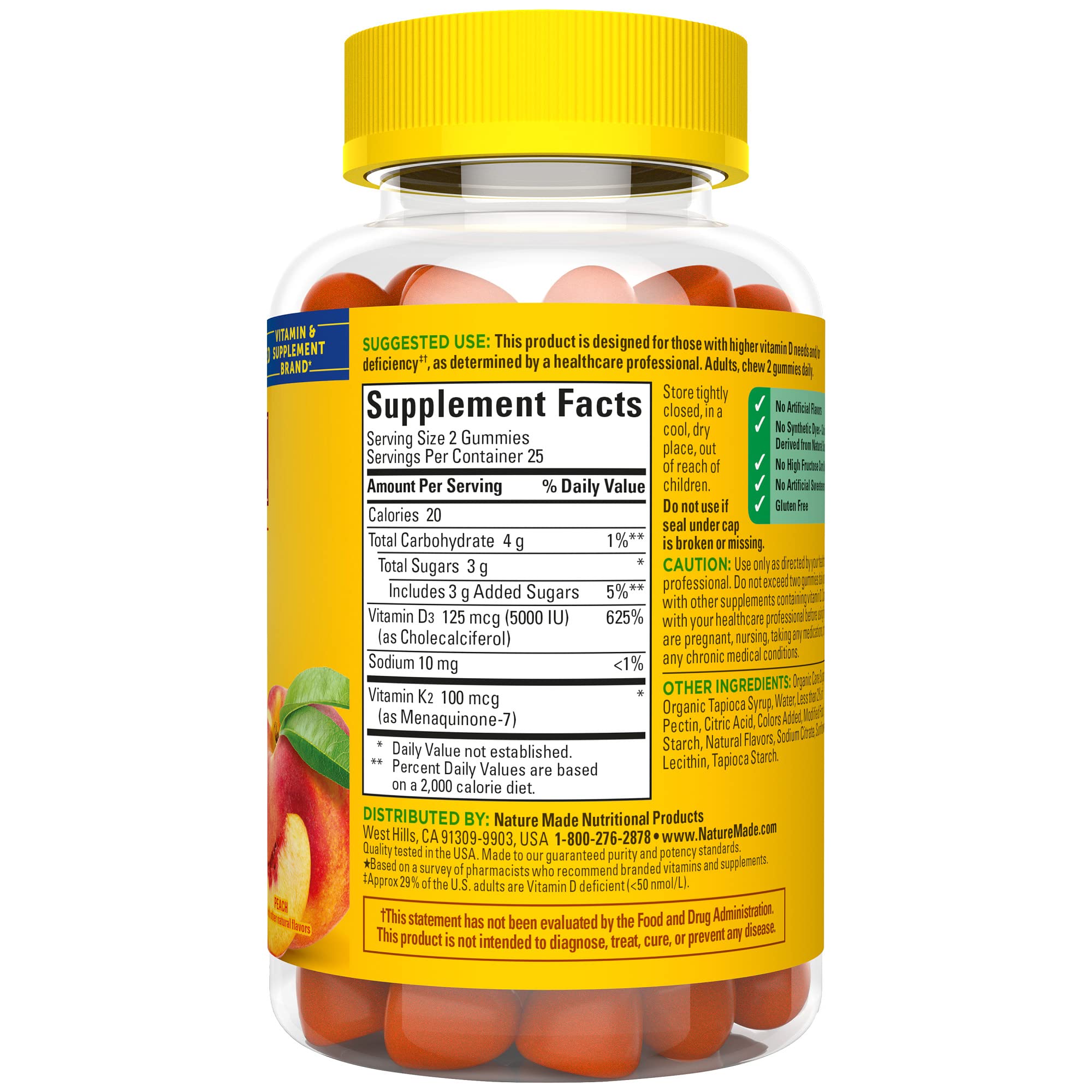 Nature Made Vitamin D3 K2 Gummies, Vitamin D 5000 IU Per Serving for Bone, Teeth, Muscle and Immune Support, 50 Gummy Vitamins, 25 Day Supply